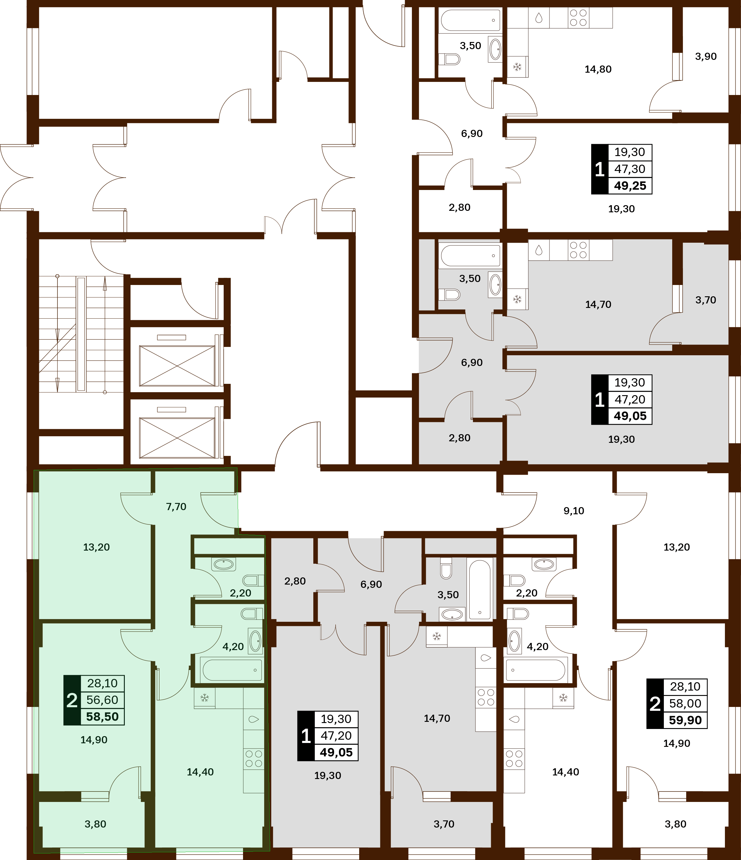 2-комнатная 58,5 м² в ЖК Аксис Патриот