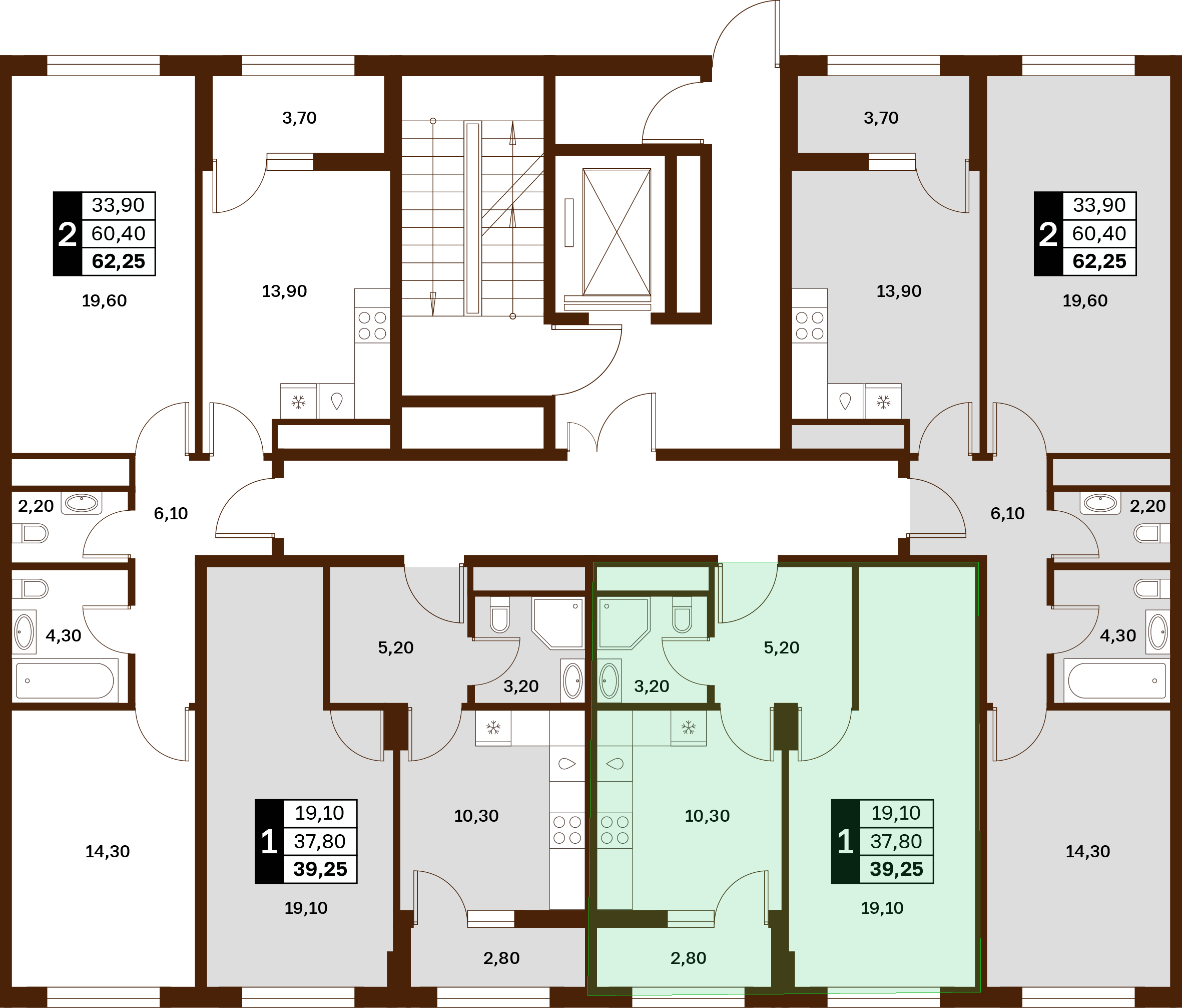 1-комнатная 39,25 м² в ЖК Аксис Патриот