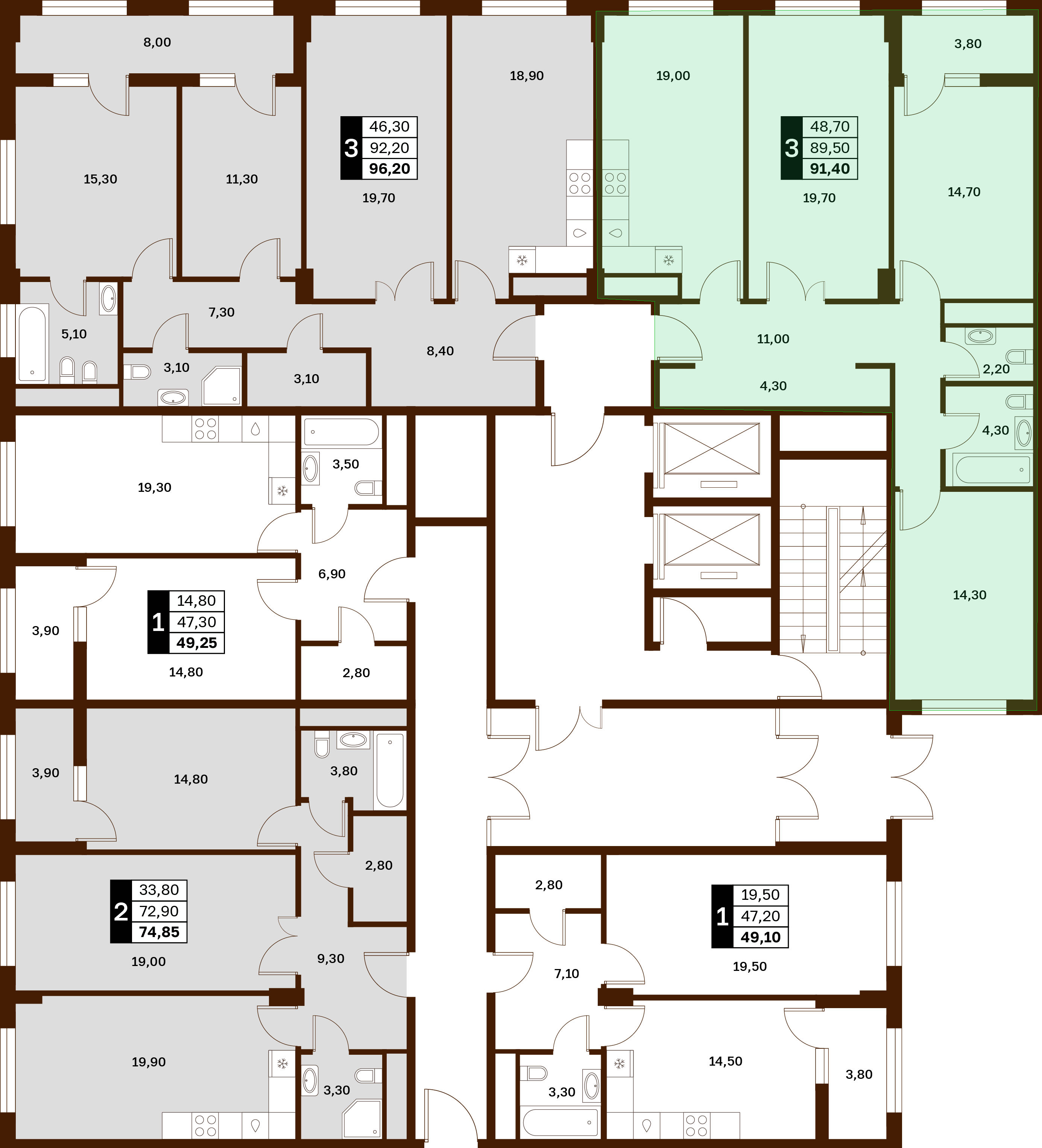 3-комнатная 91,4 м² в ЖК Аксис Патриот