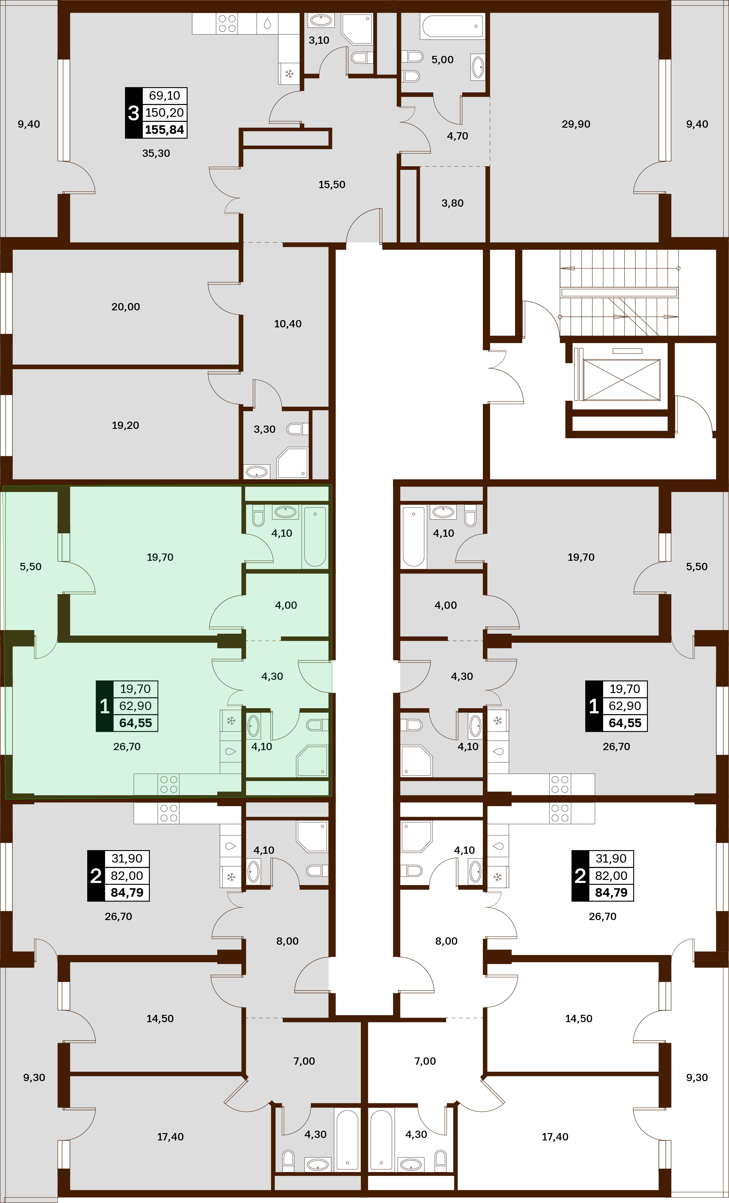 1-комнатная 64,55 м² в ЖК Аксис Патриот