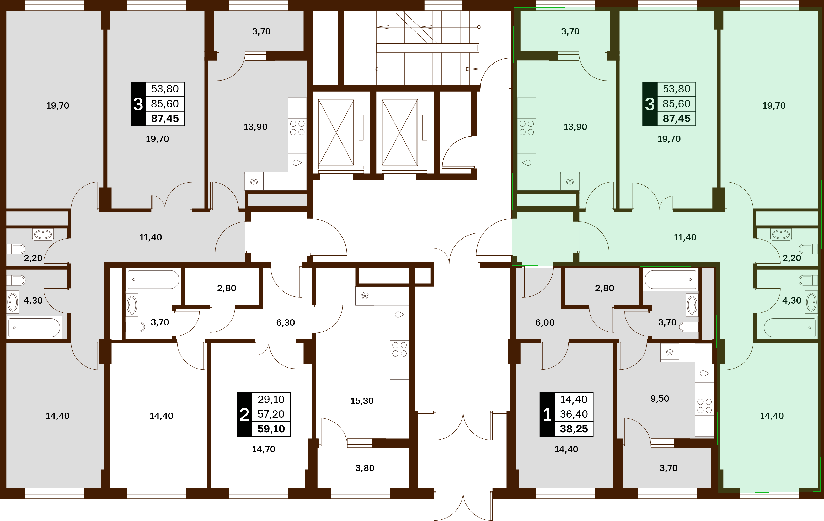 3-комнатная 87,45 м² в ЖК Аксис Патриот