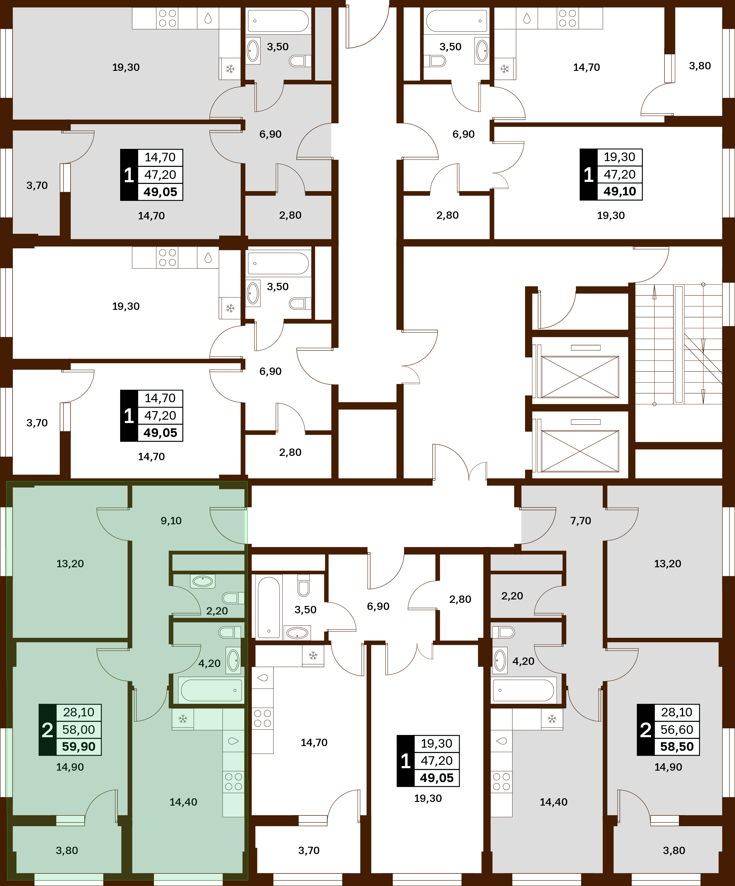 2-комнатная 59,9 м² в ЖК Аксис Патриот