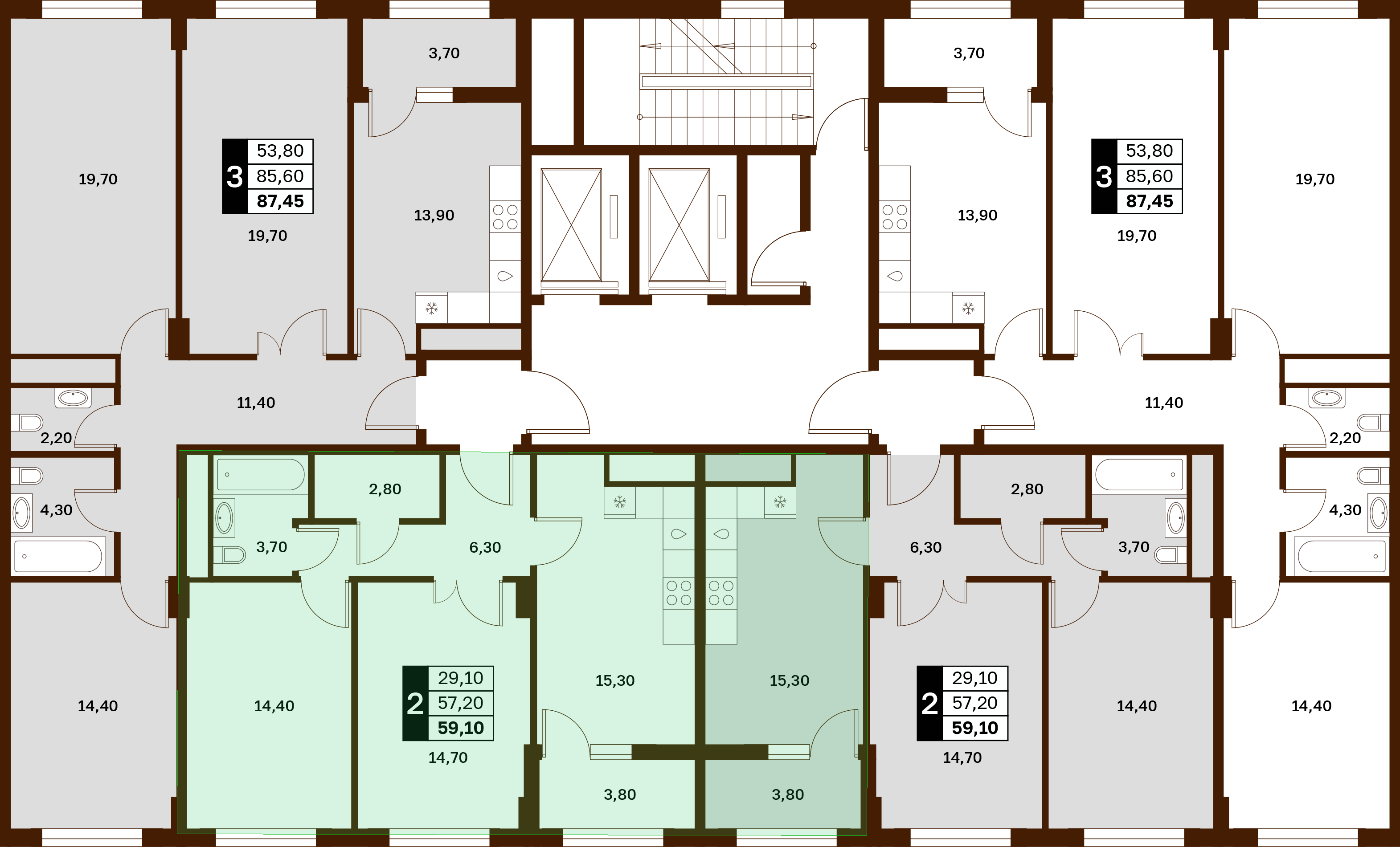 2-комнатная 59,1 м² в ЖК Аксис Патриот
