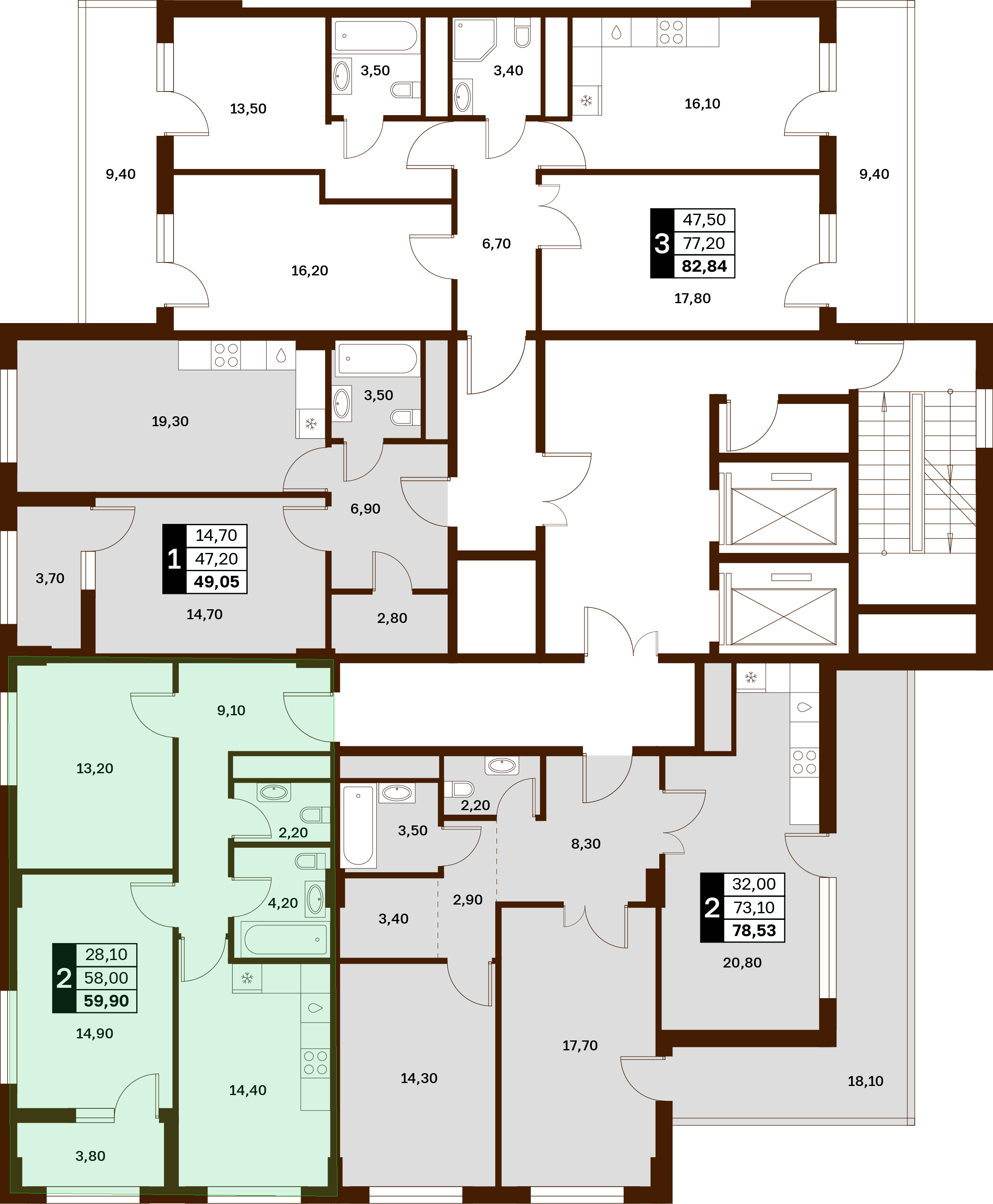 2-комнатная 59,9 м² в ЖК Аксис Патриот
