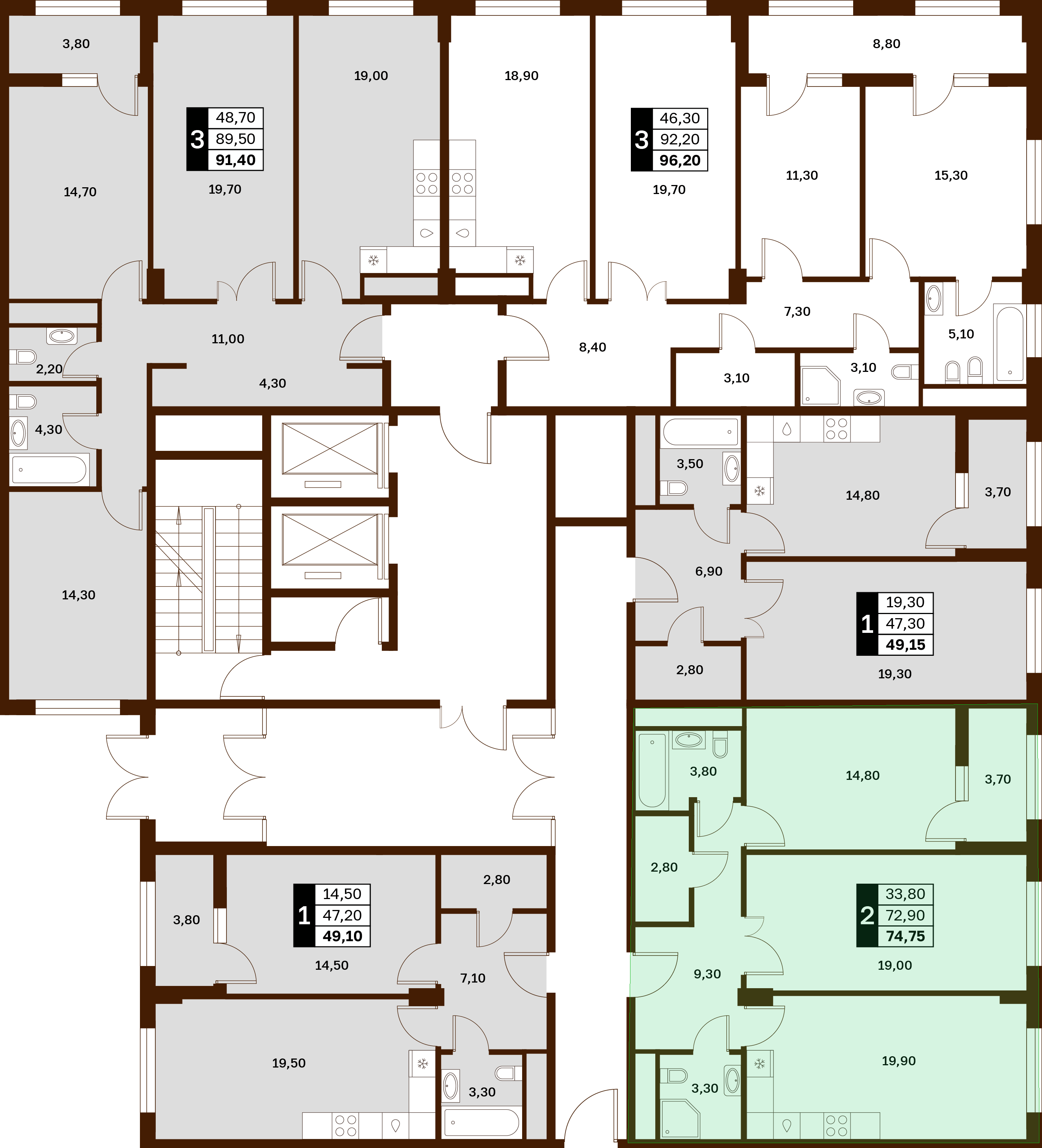 2-комнатная 74,75 м² в ЖК Аксис Патриот