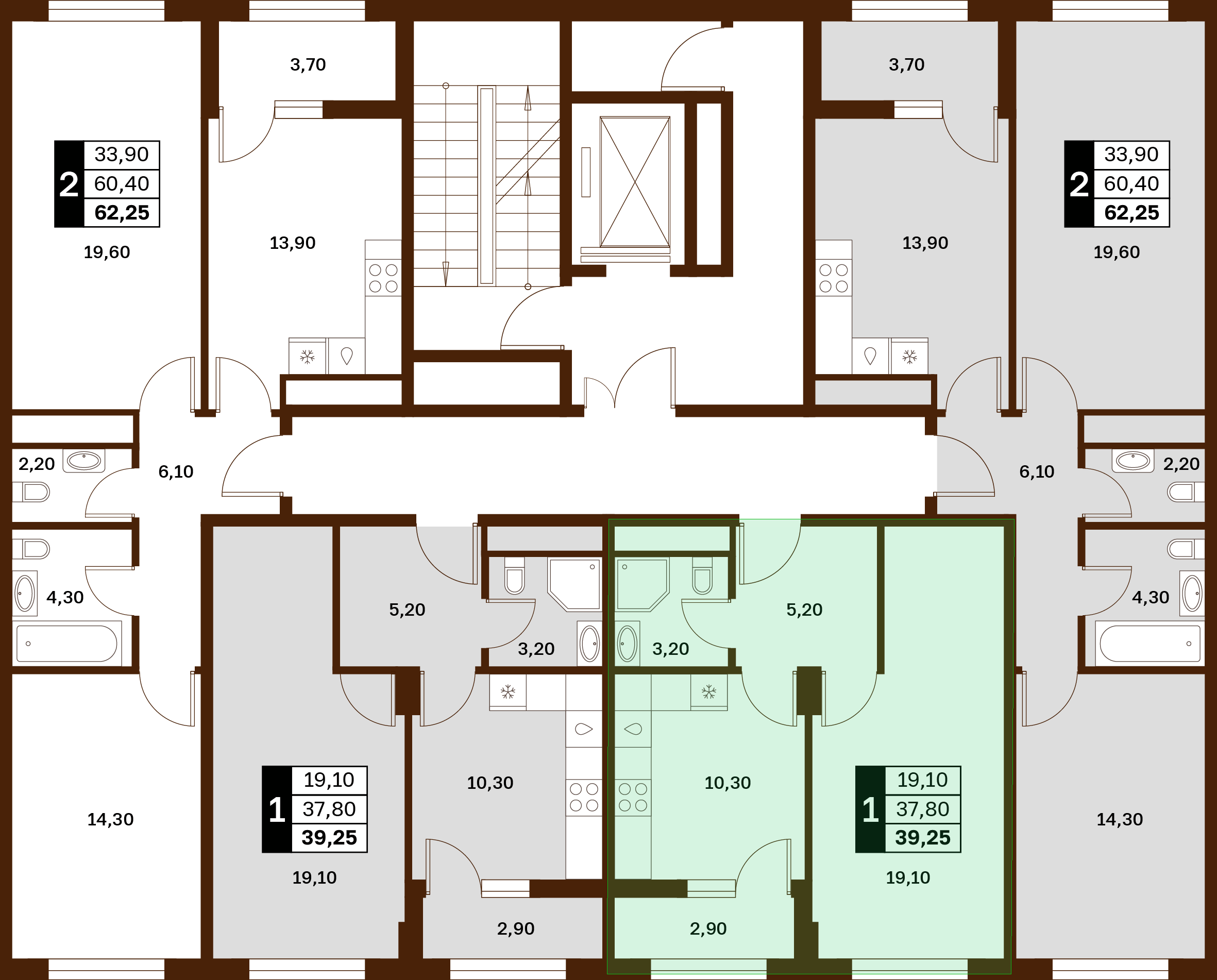 1-комнатная 39,25 м² в ЖК Аксис Патриот