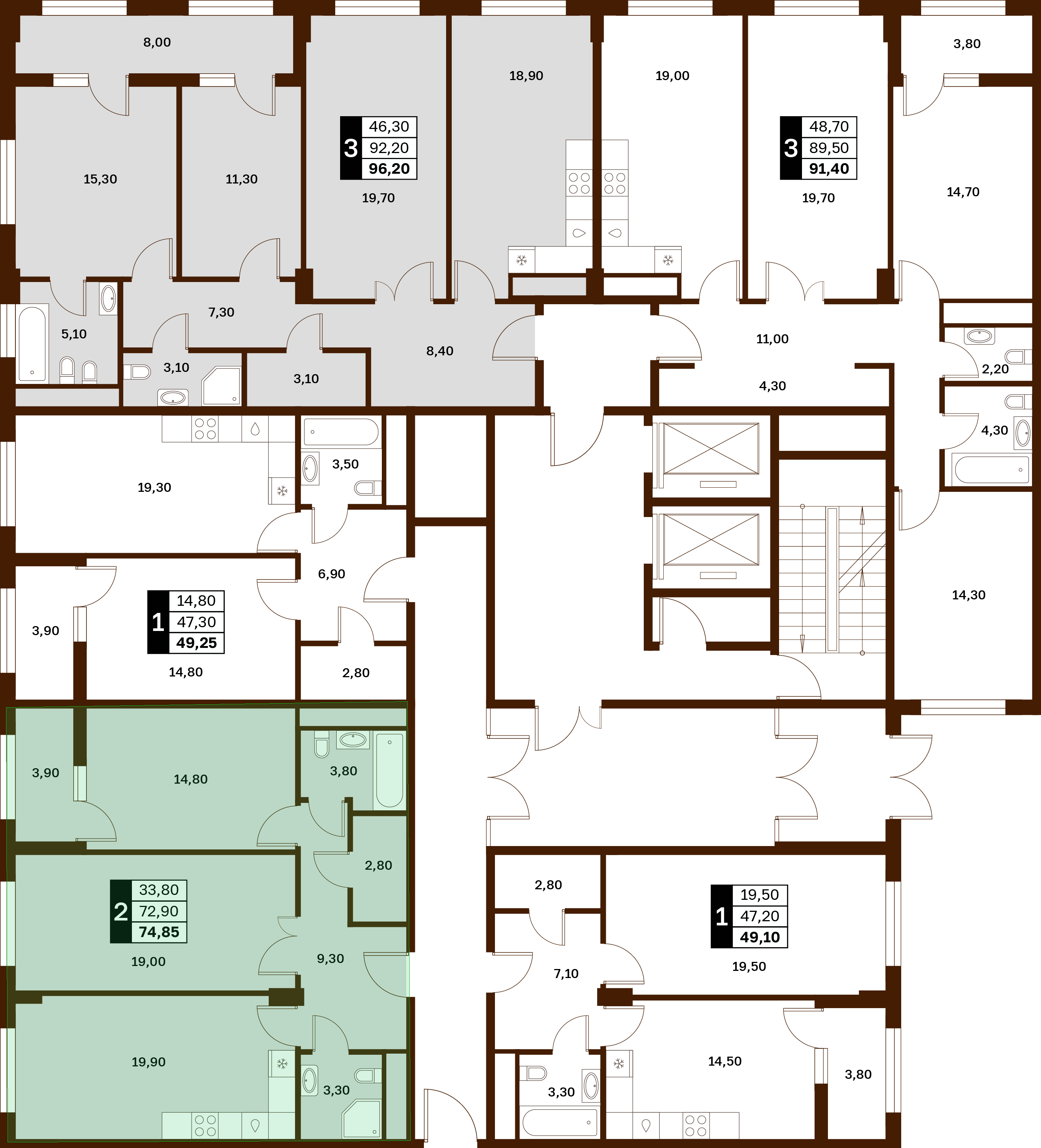 2-комнатная 74,85 м² в ЖК Аксис Патриот