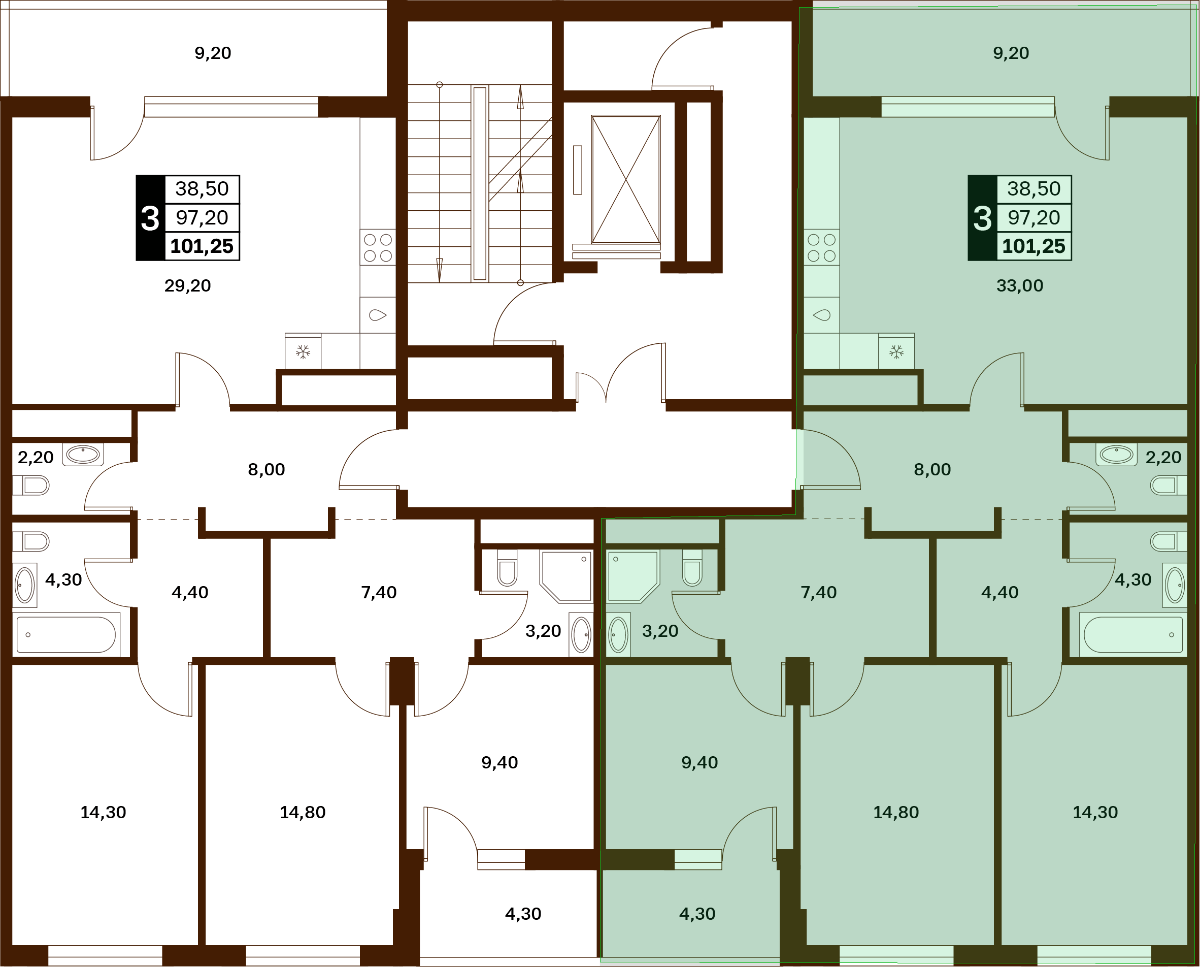 3-комнатная 101,25 м² в ЖК Аксис Патриот