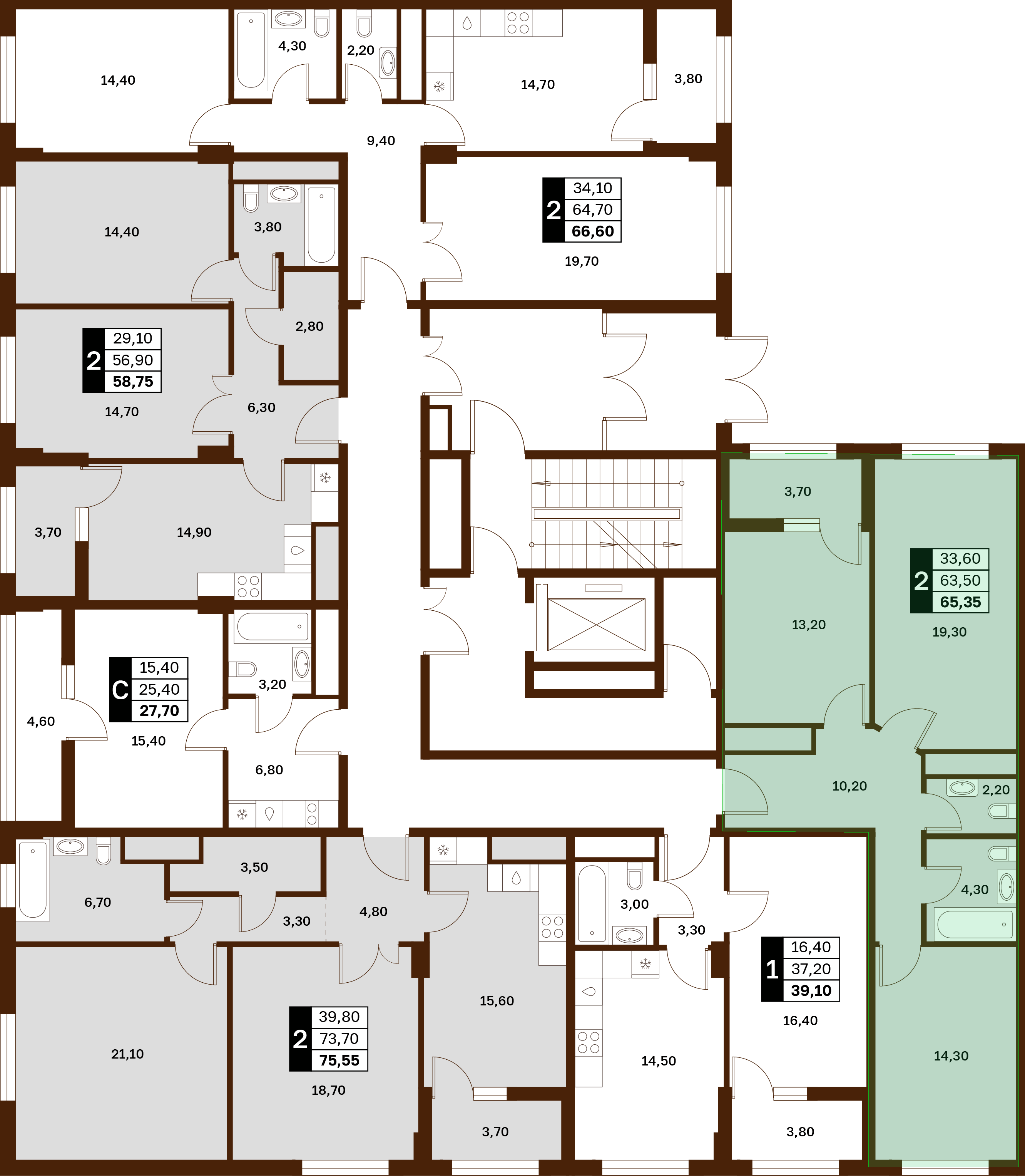 2-комнатная 65,35 м² в ЖК Аксис Патриот