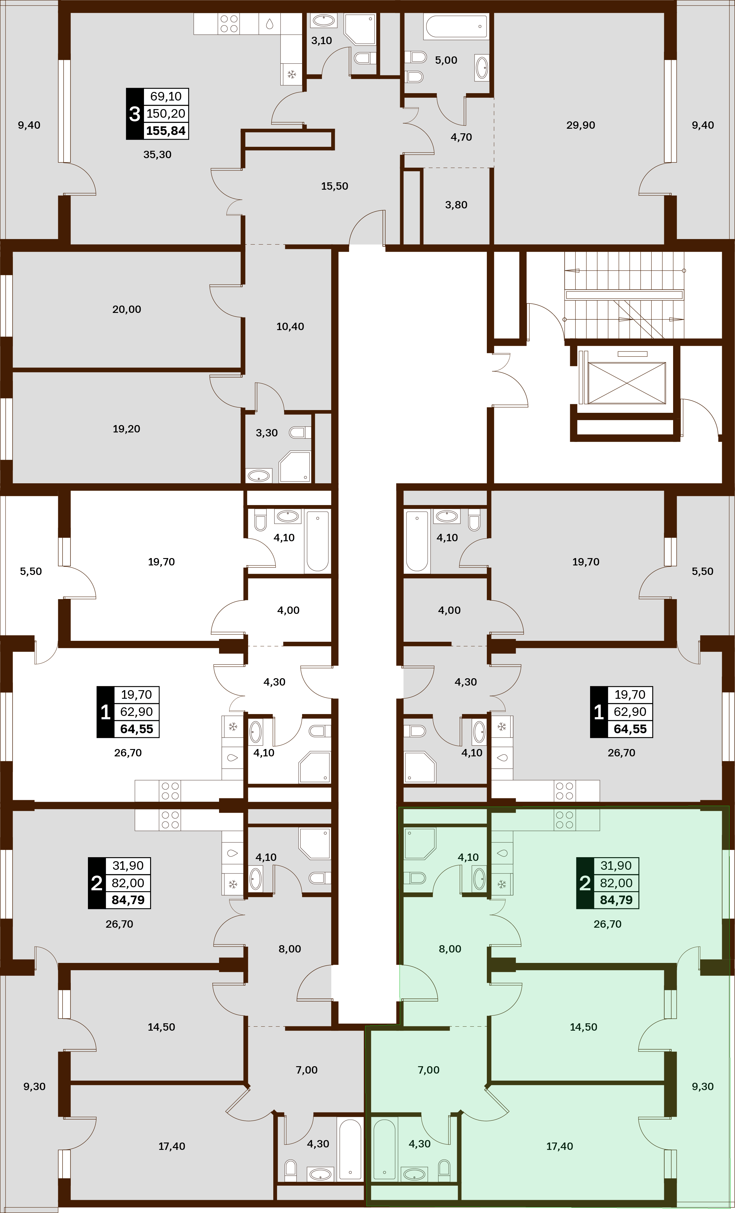 2-комнатная 84,79 м² в ЖК Аксис Патриот