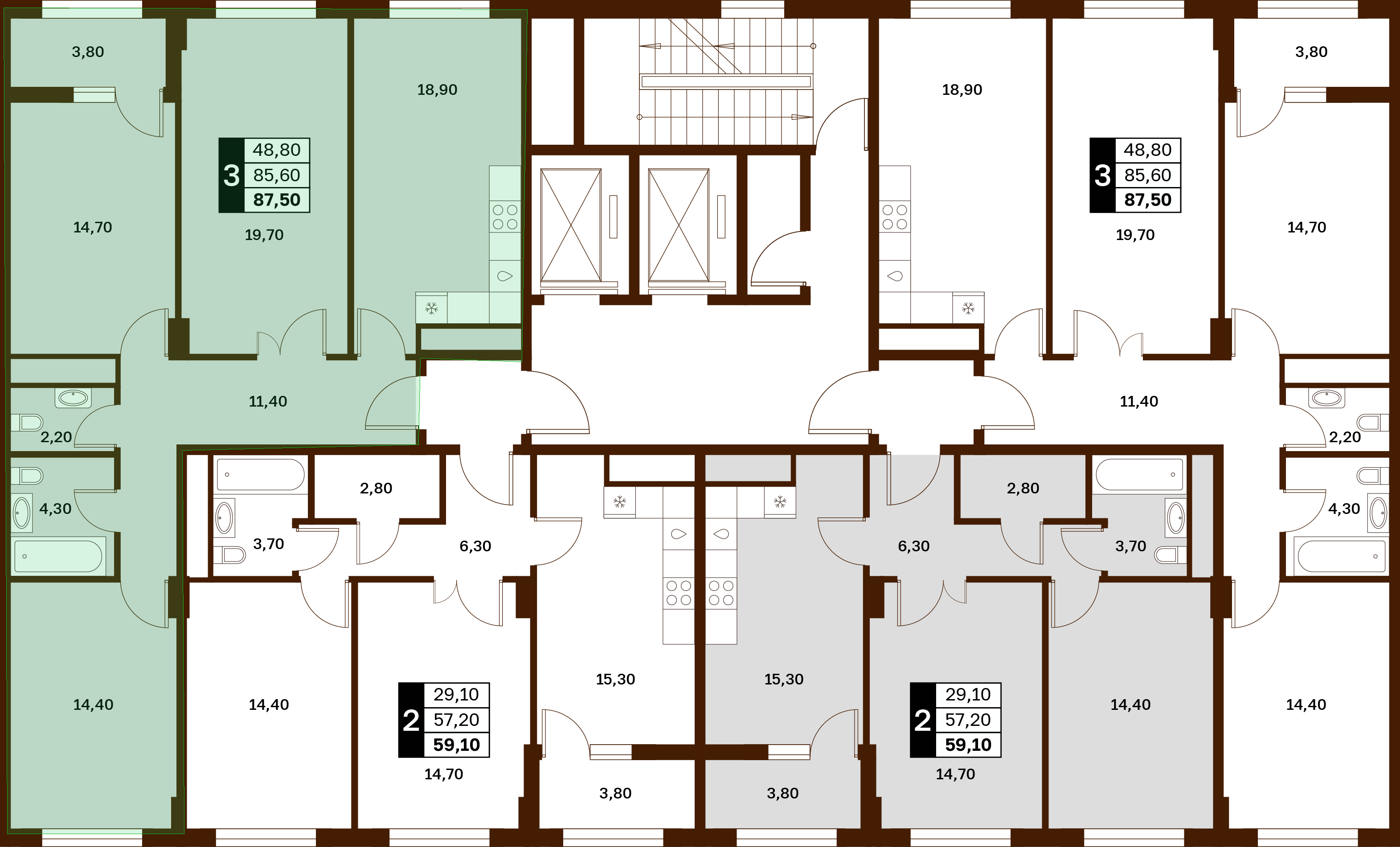 3-комнатная 87,5 м² в ЖК Аксис Патриот