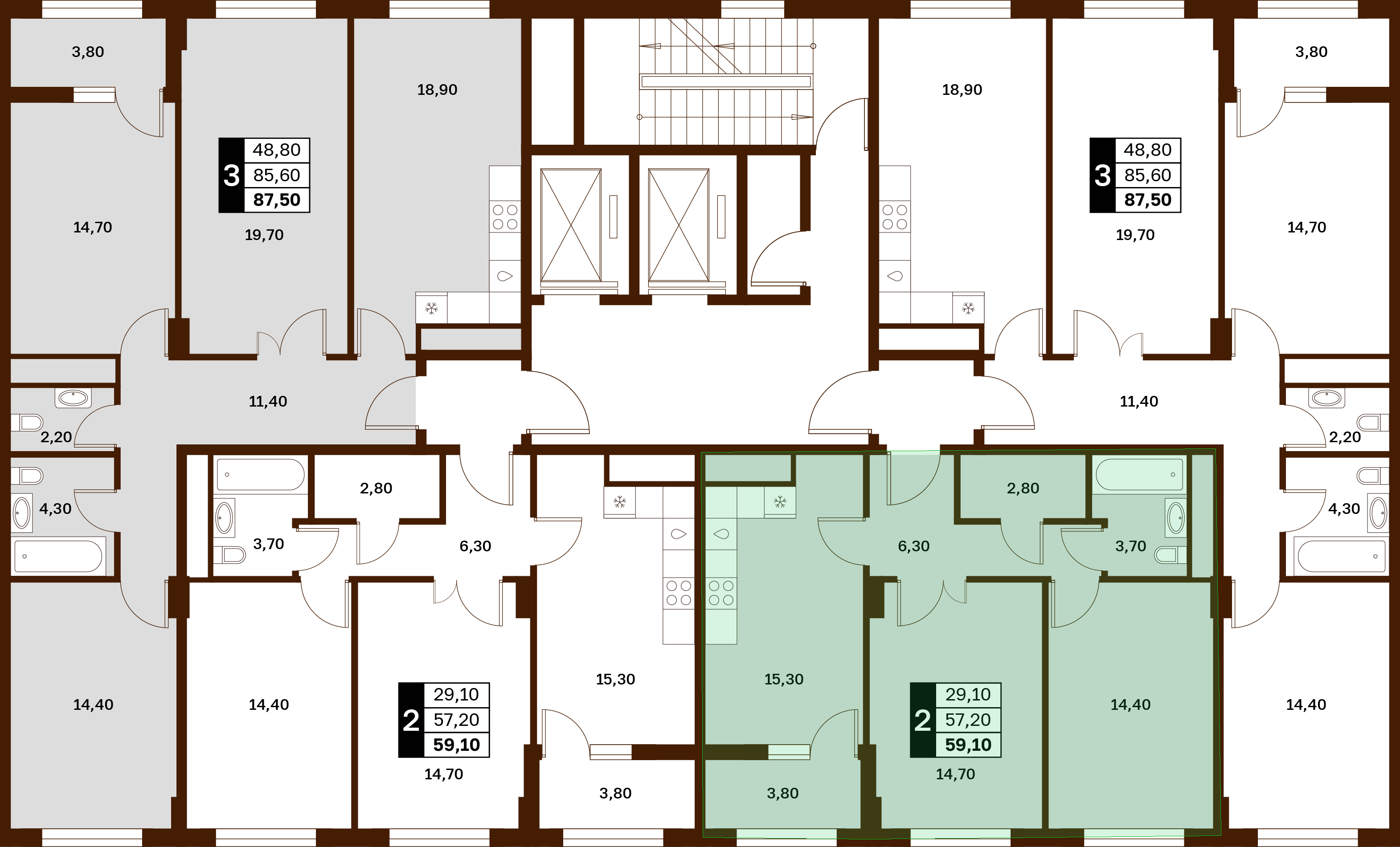 2-комнатная 59,1 м² в ЖК Аксис Патриот