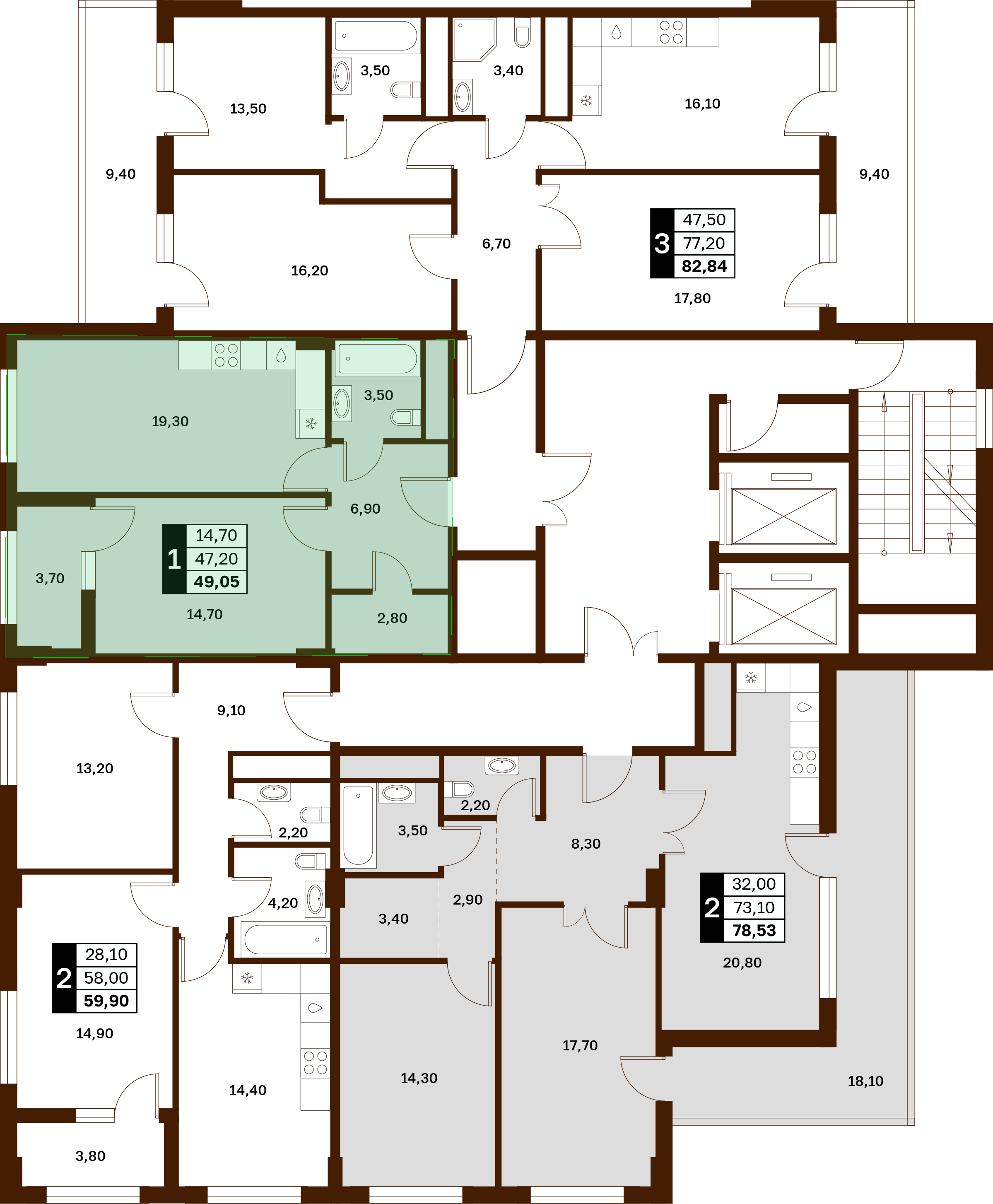 1-комнатная 49,05 м² в ЖК Аксис Патриот