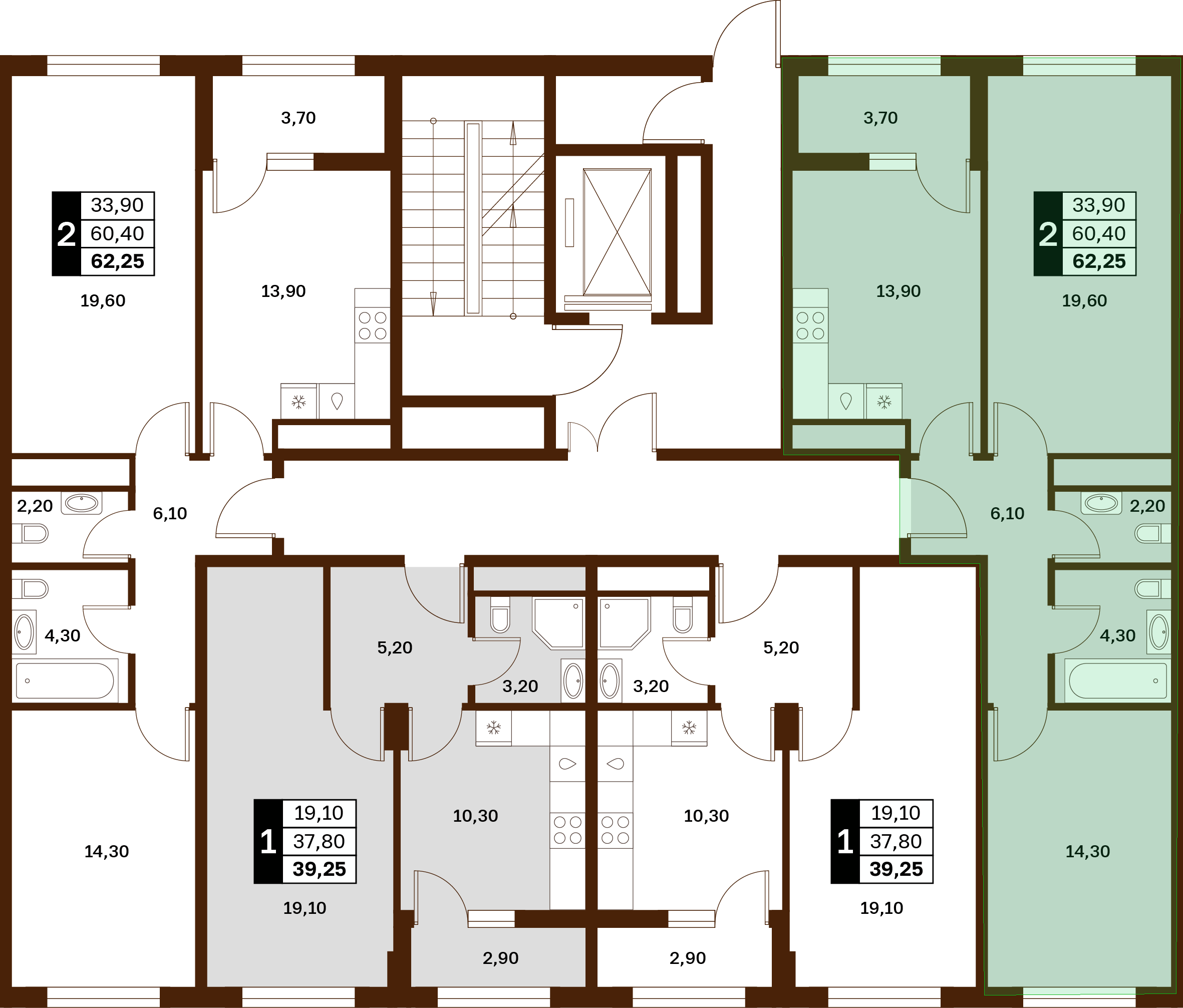 2-комнатная 62,25 м² в ЖК Аксис Патриот