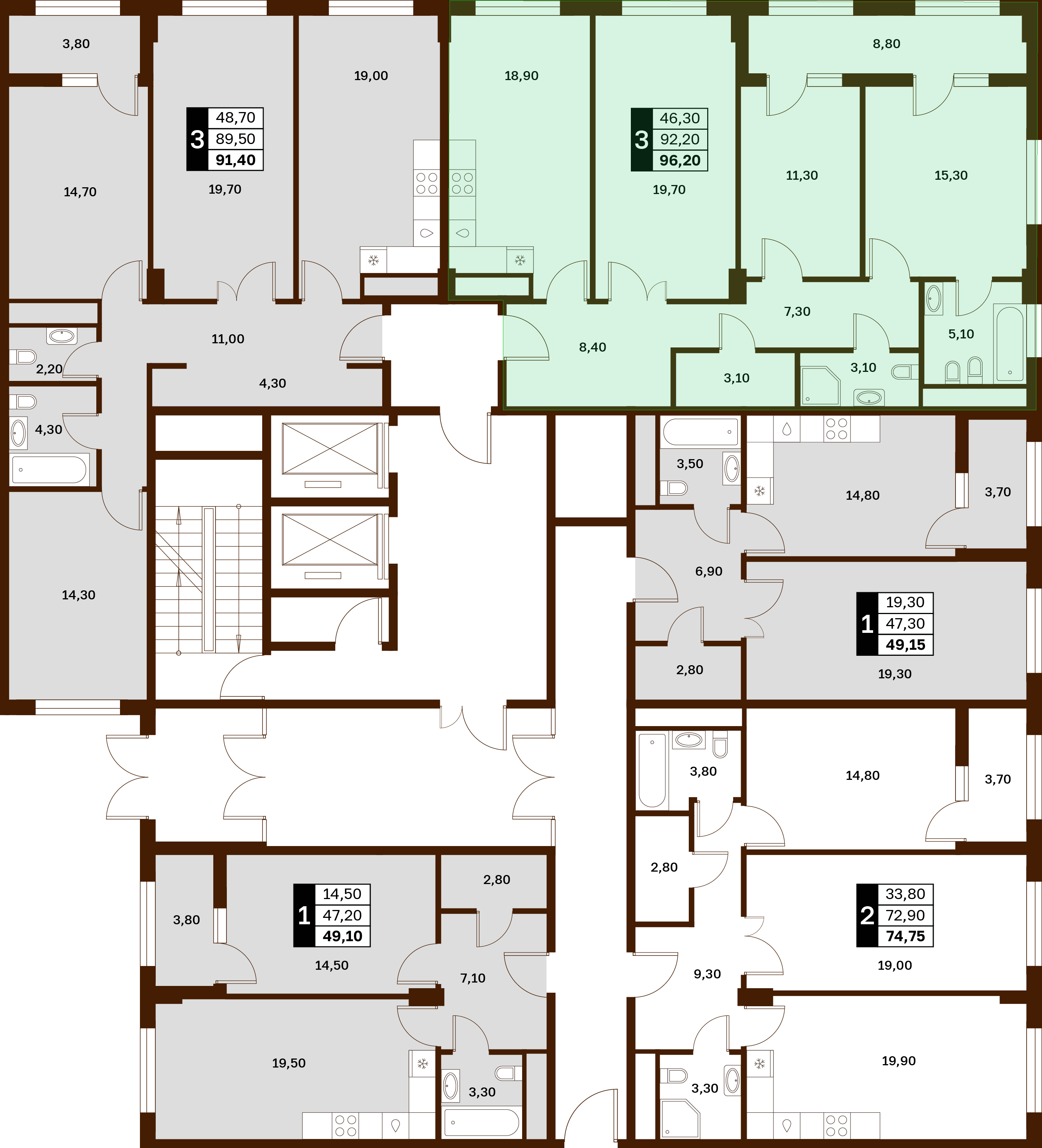 3-комнатная 96,2 м² в ЖК Аксис Патриот