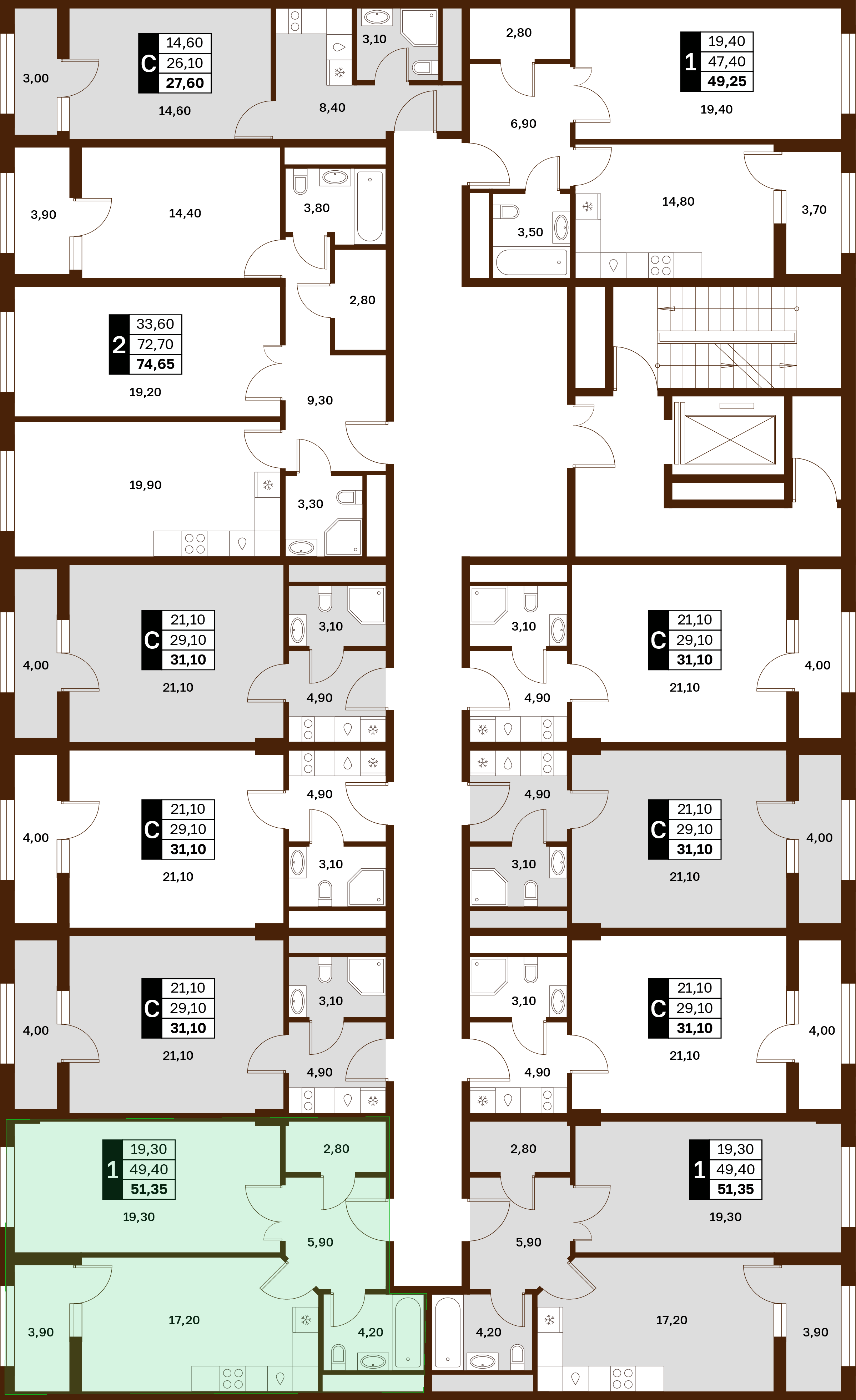 1-комнатная 51,35 м² в ЖК Аксис Патриот
