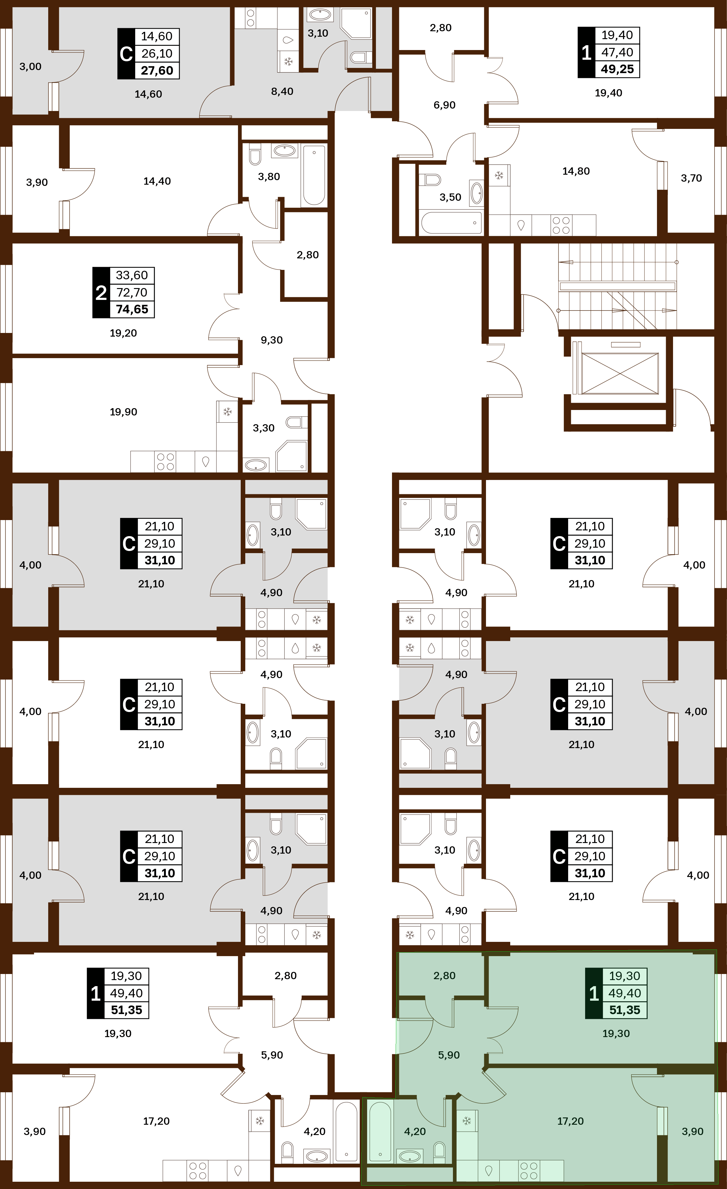 1-комнатная 51,35 м² в ЖК Аксис Патриот