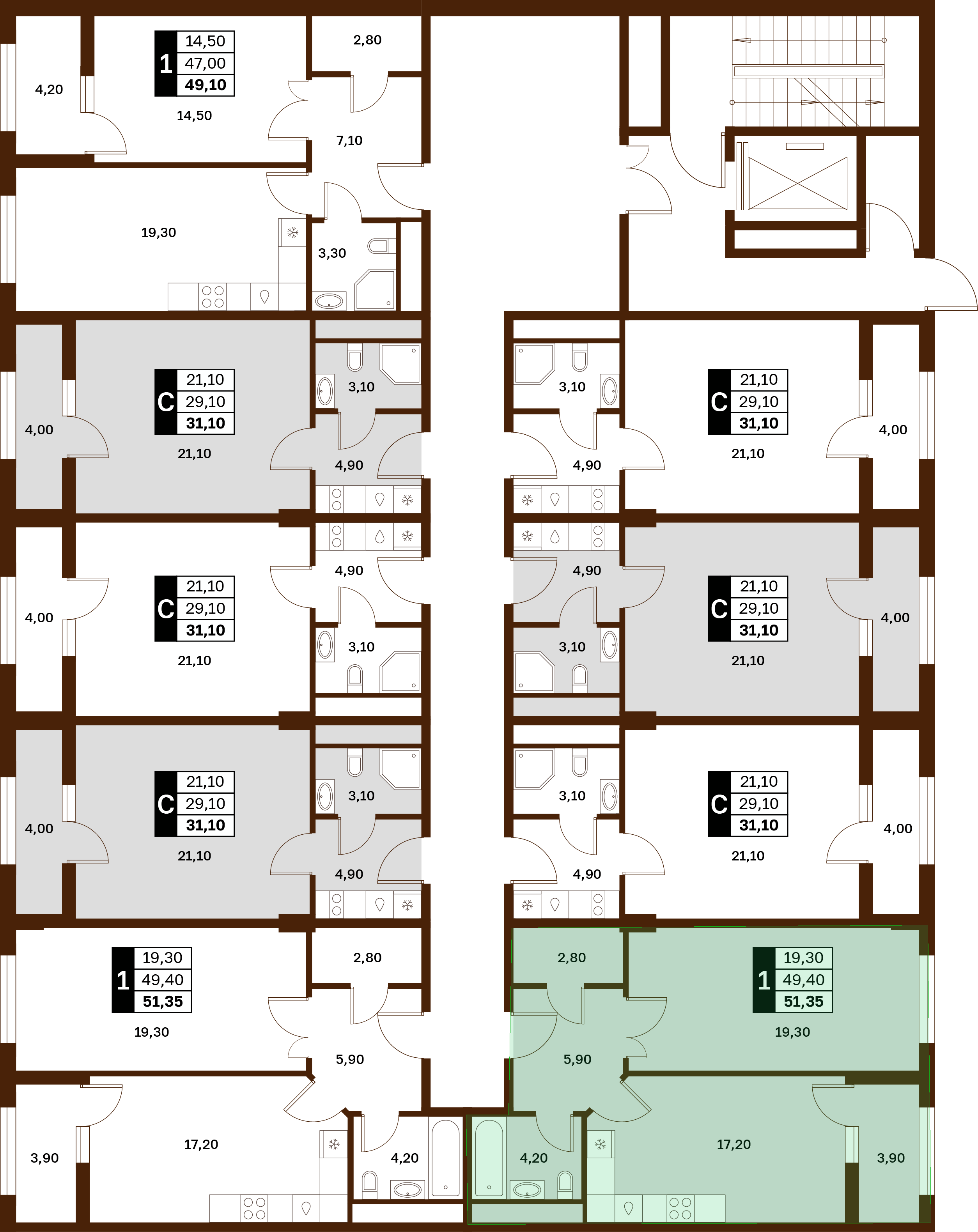 1-комнатная 51,35 м² в ЖК Аксис Патриот