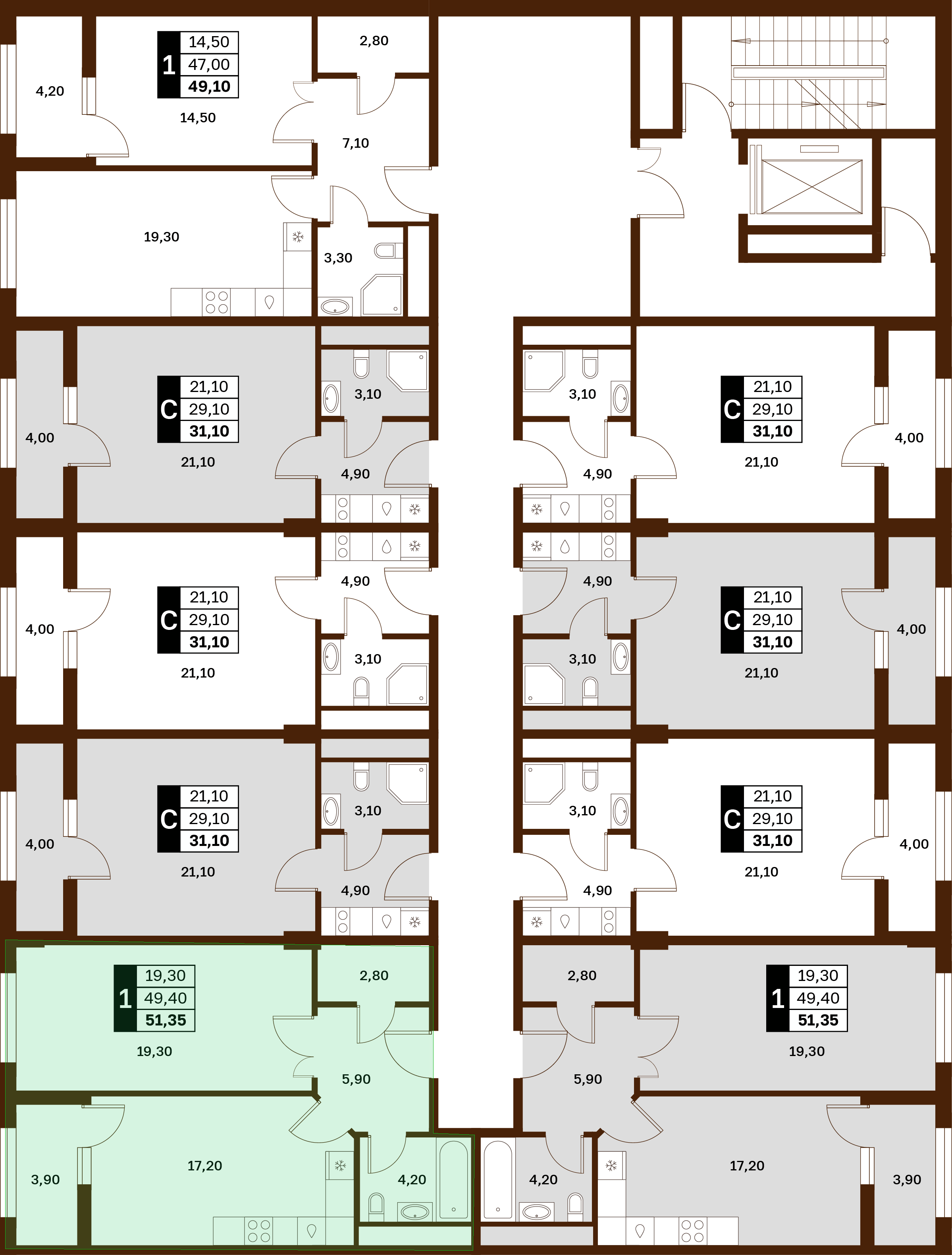 1-комнатная 51,35 м² в ЖК Аксис Патриот