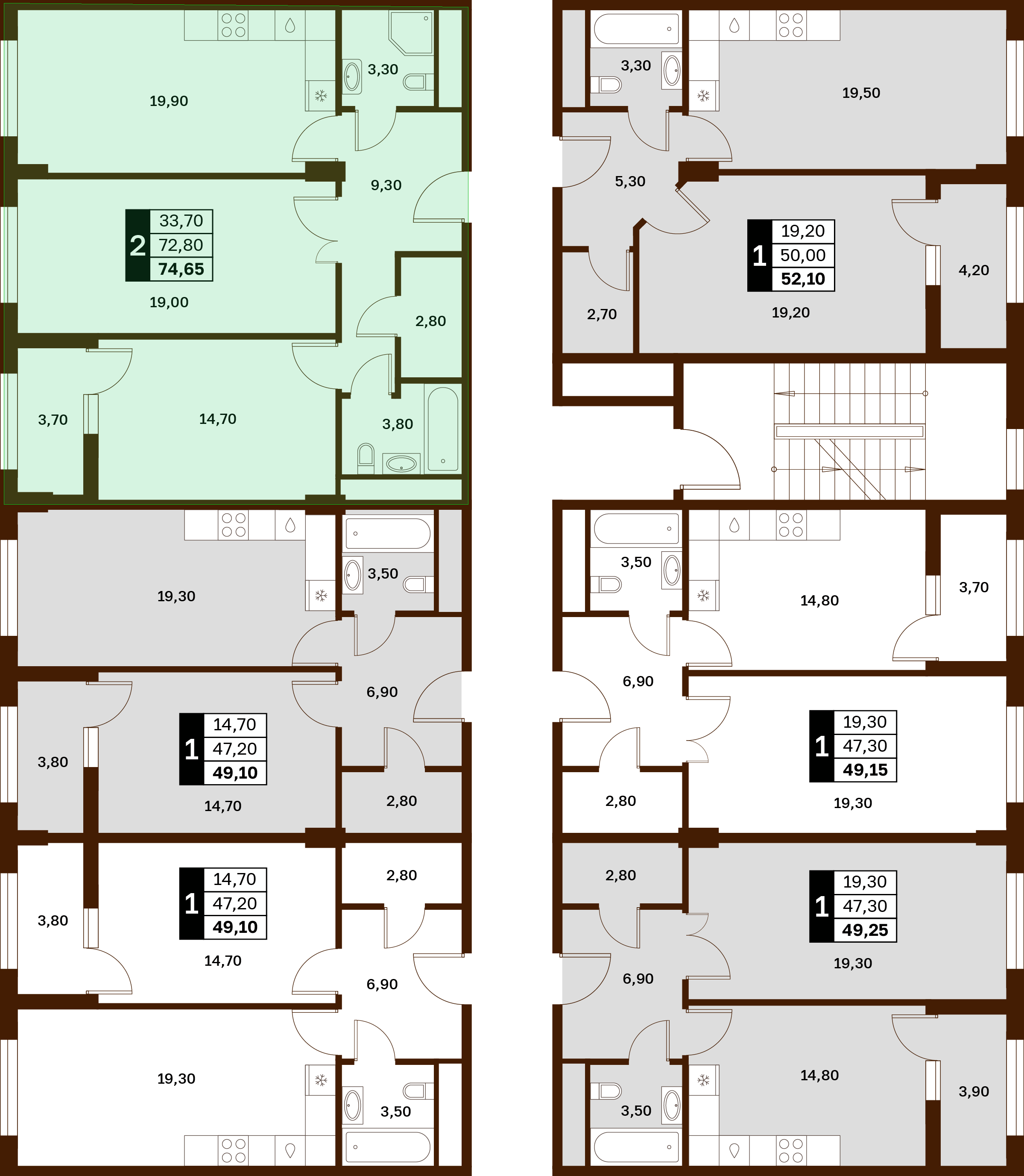 2-комнатная 74,65 м² в ЖК Аксис Патриот