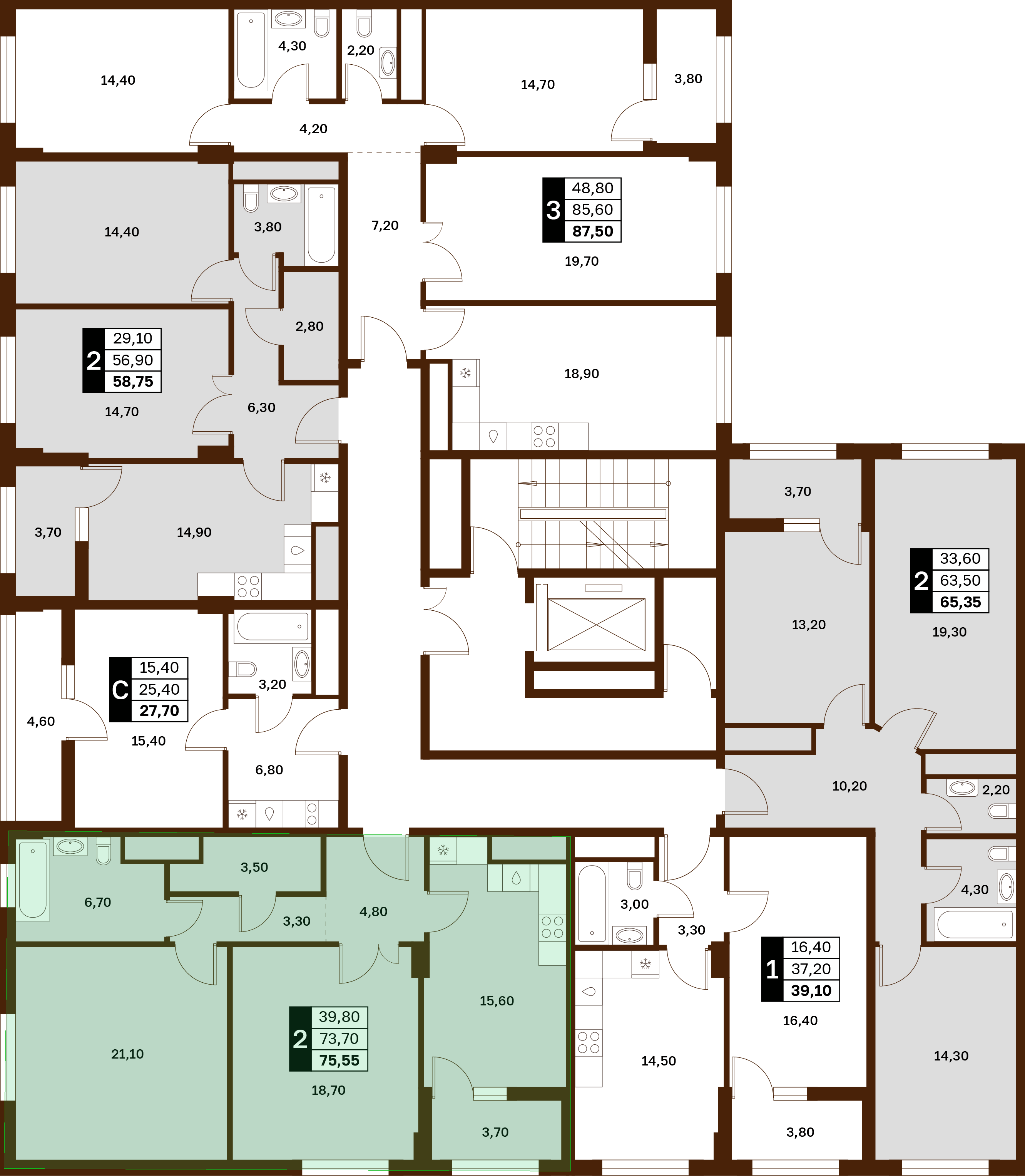 2-комнатная 75,55 м² в ЖК Аксис Патриот