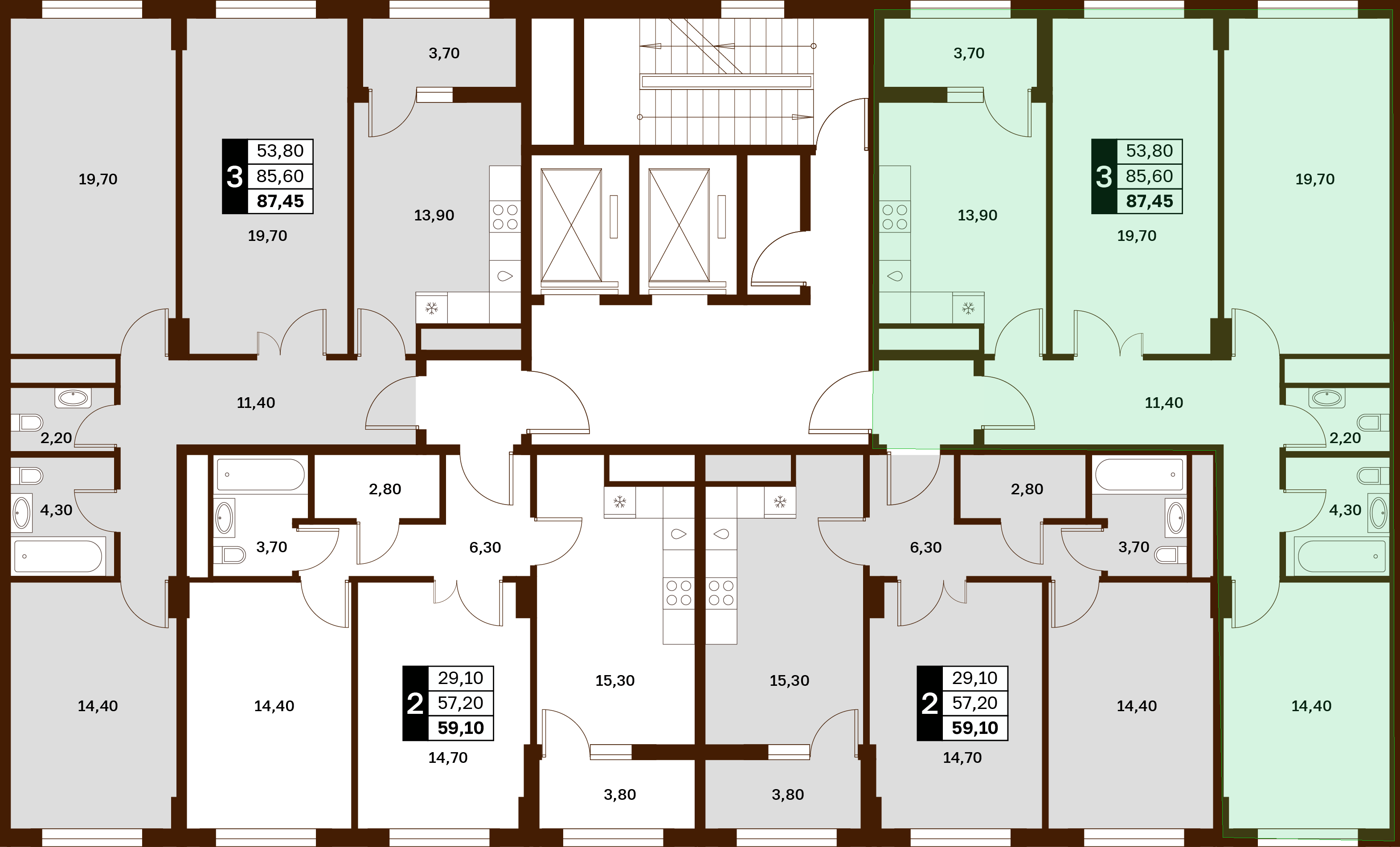 3-комнатная 87,45 м² в ЖК Аксис Патриот