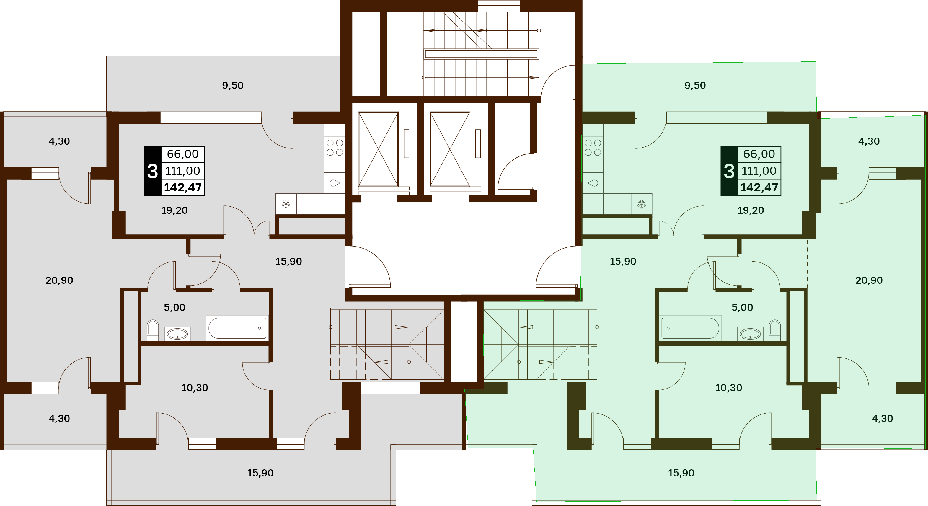 3-комнатная 142,47 м² в ЖК Аксис Патриот