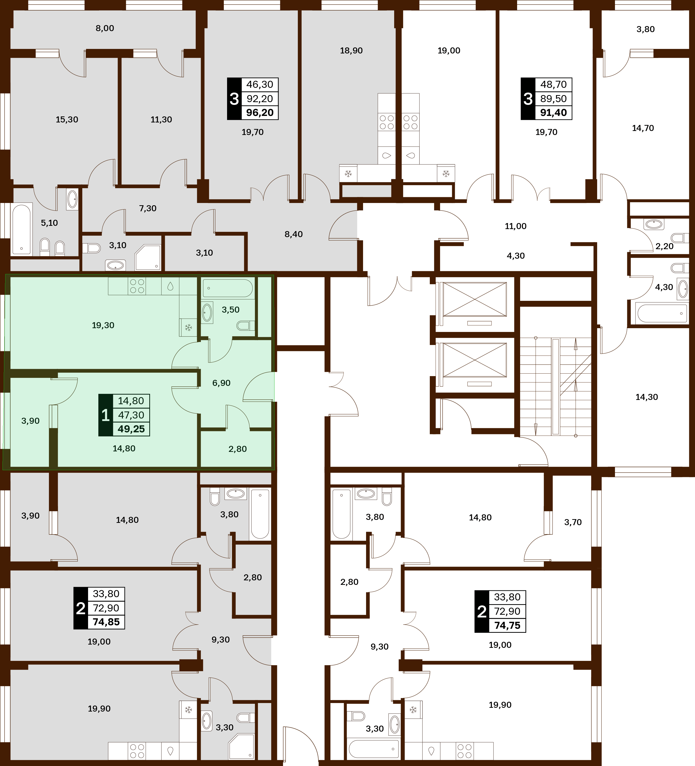 1-комнатная 49,25 м² в ЖК Аксис Патриот
