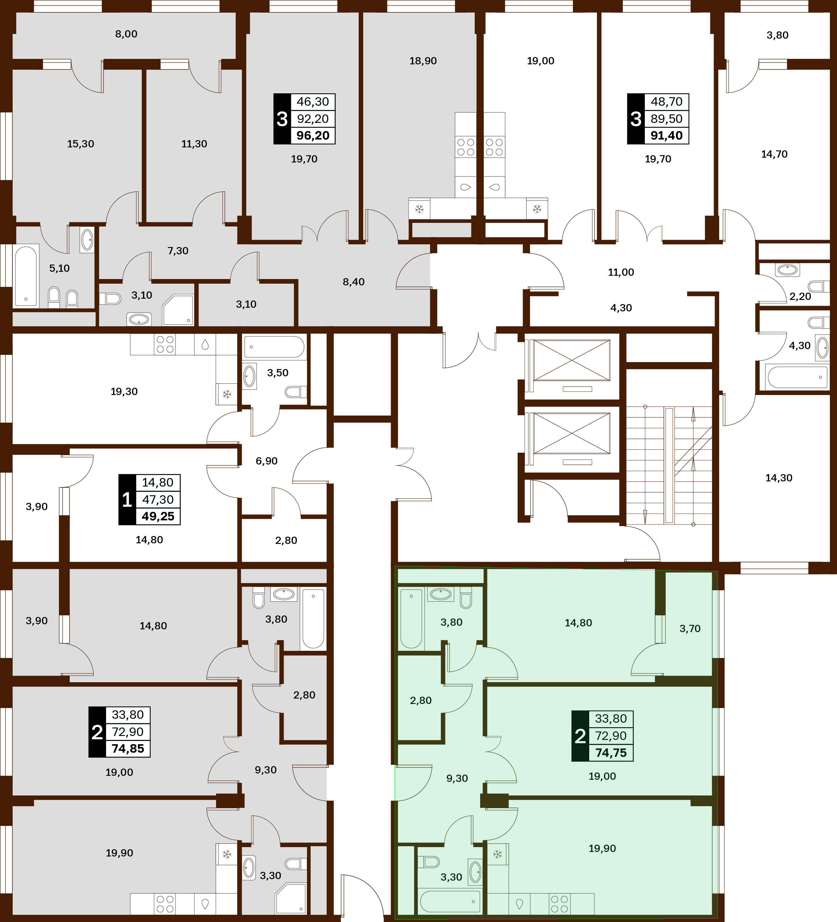 2-комнатная 74,75 м² в ЖК Аксис Патриот