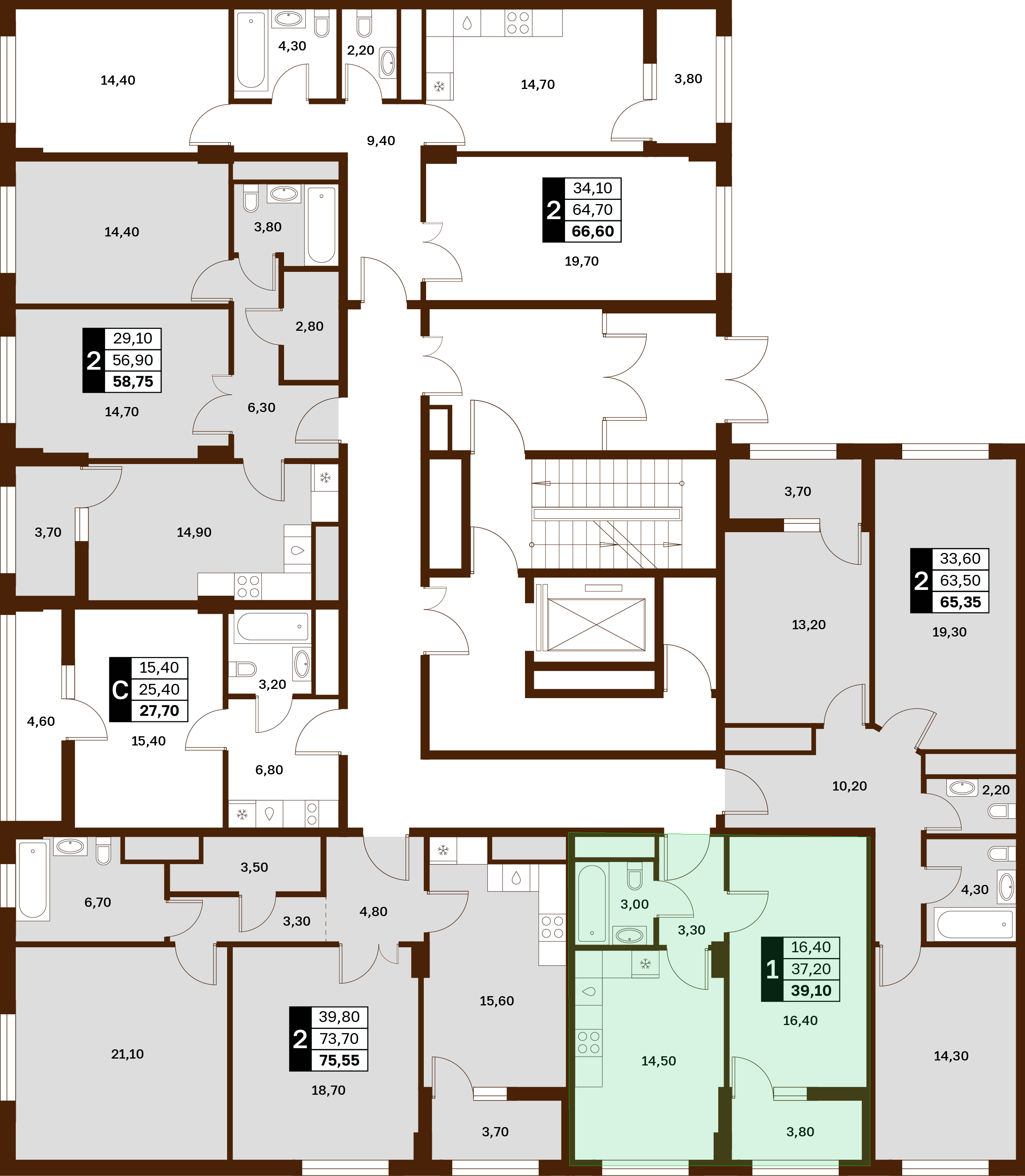 1-комнатная 39,1 м² в ЖК Аксис Патриот