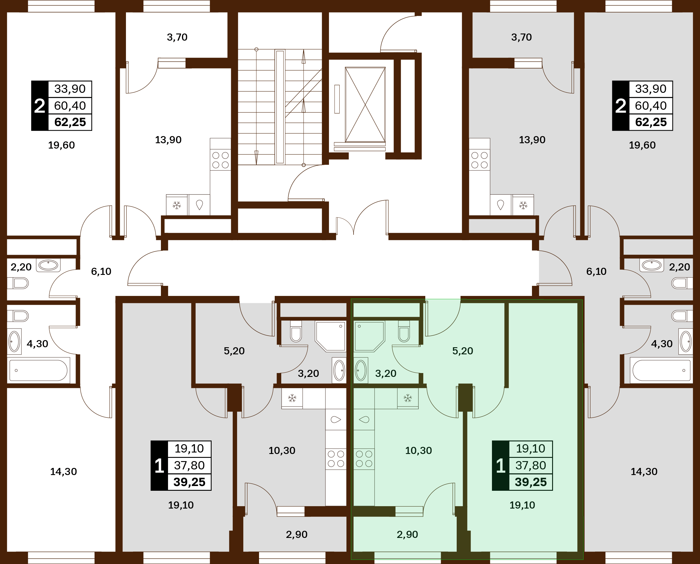 1-комнатная 39,25 м² в ЖК Аксис Патриот