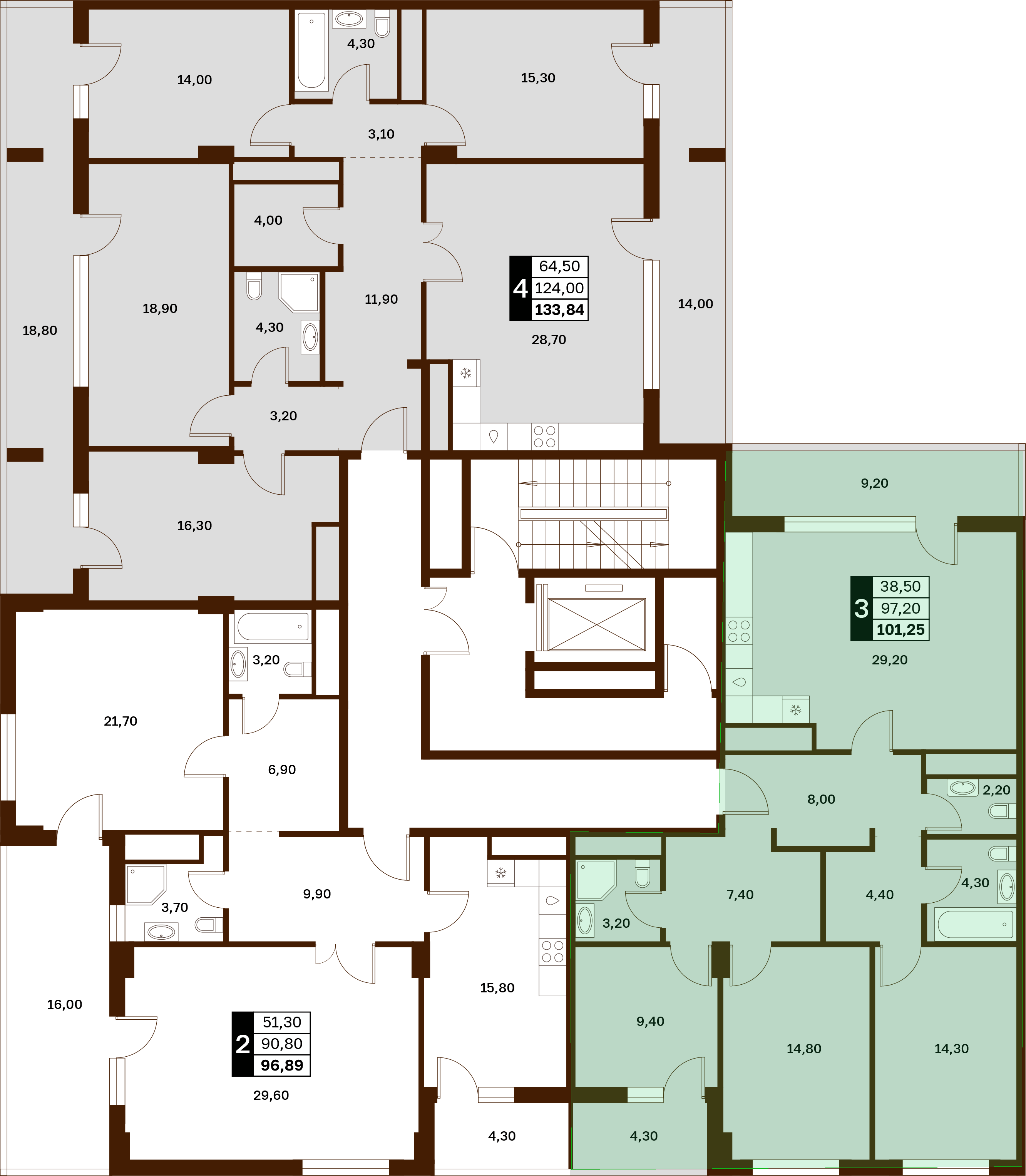 3-комнатная 101,25 м² в ЖК Аксис Патриот