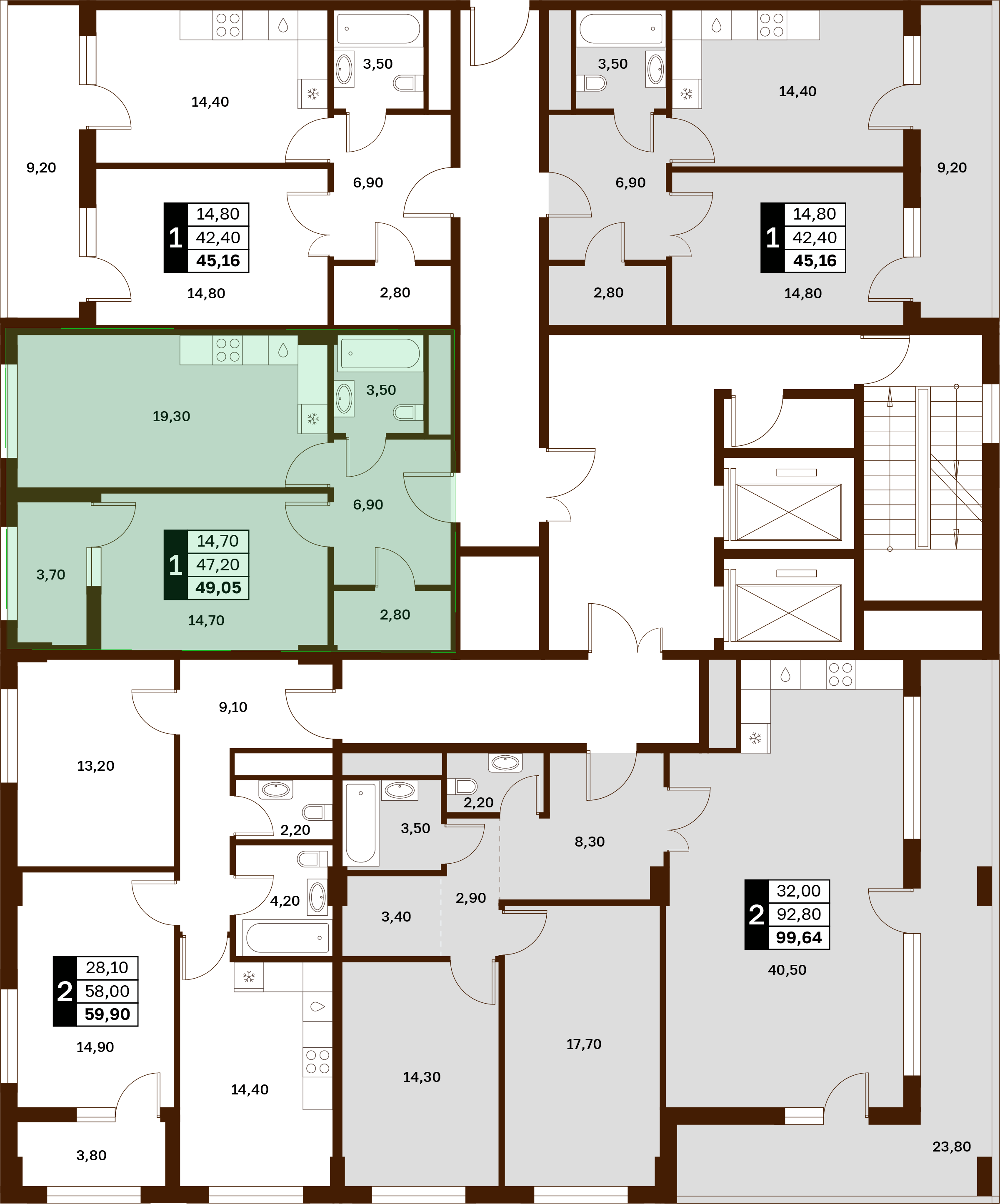 1-комнатная 49,05 м² в ЖК Аксис Патриот