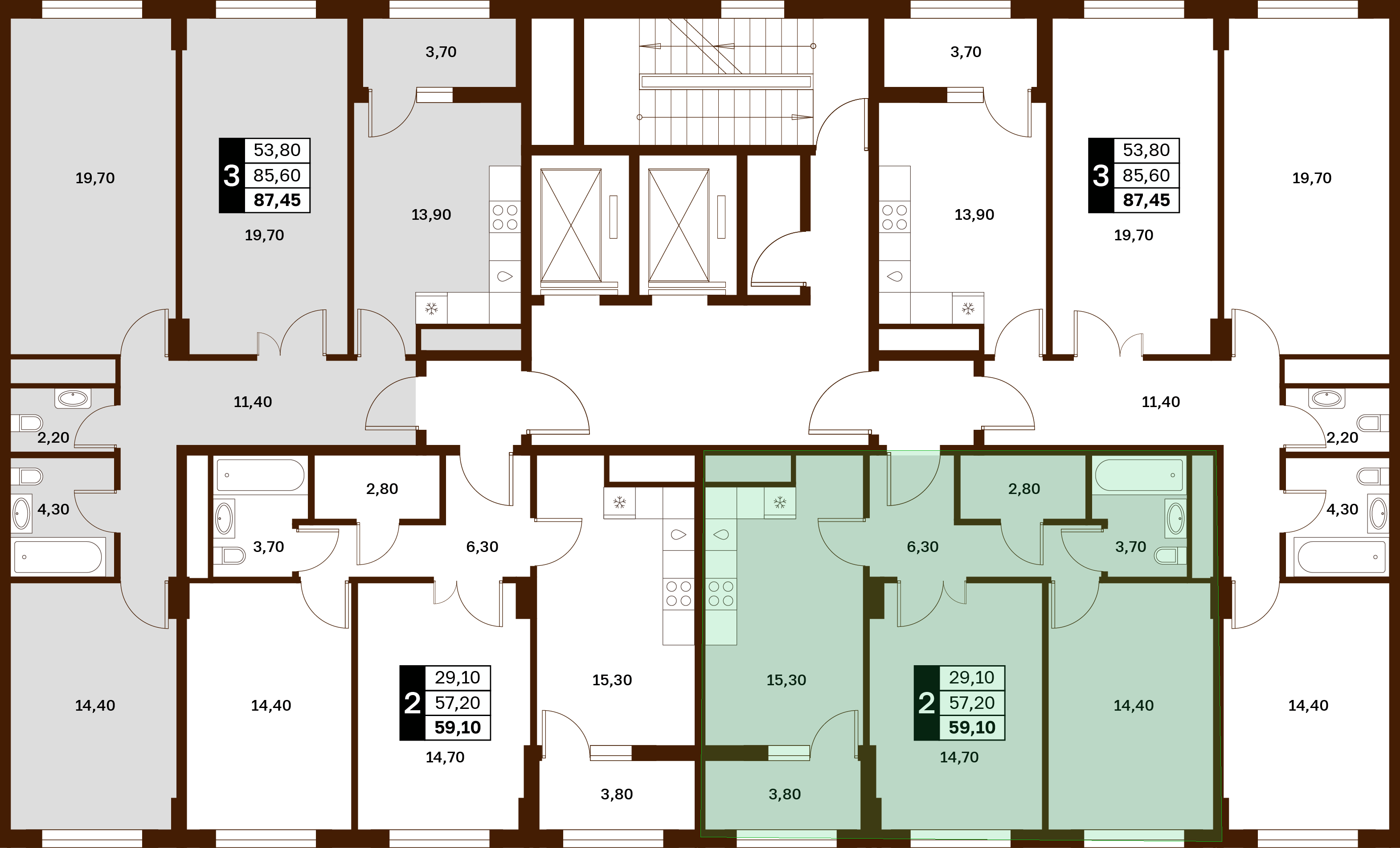 2-комнатная 59,1 м² в ЖК Аксис Патриот