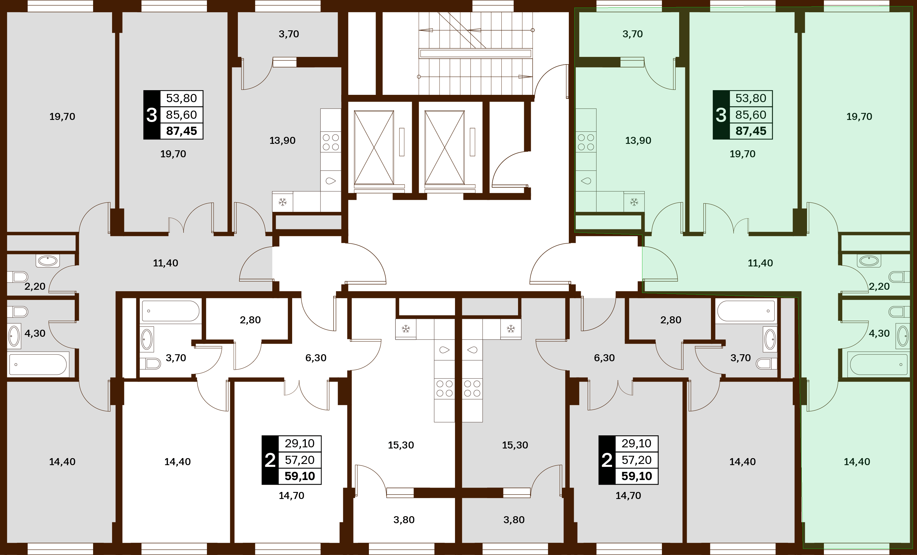 3-комнатная 87,45 м² в ЖК Аксис Патриот