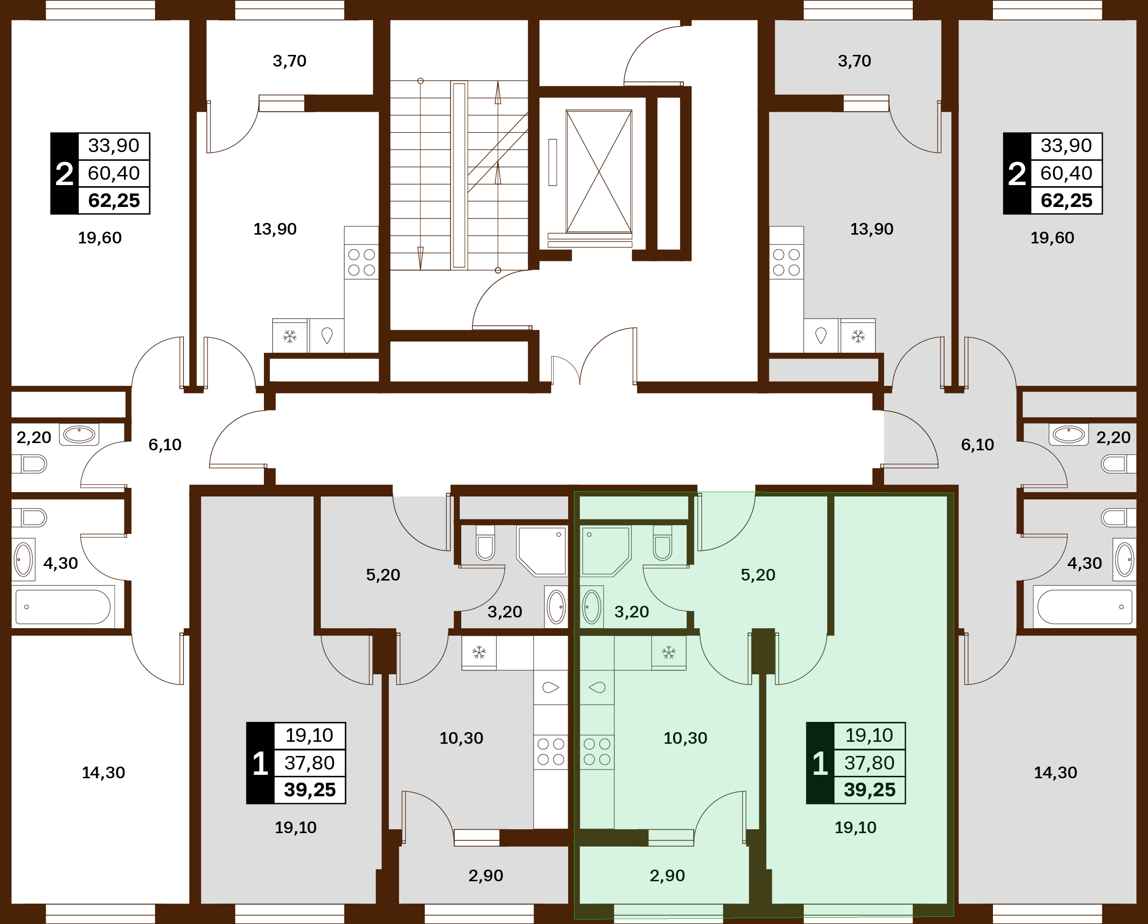 1-комнатная 39,25 м² в ЖК Аксис Патриот