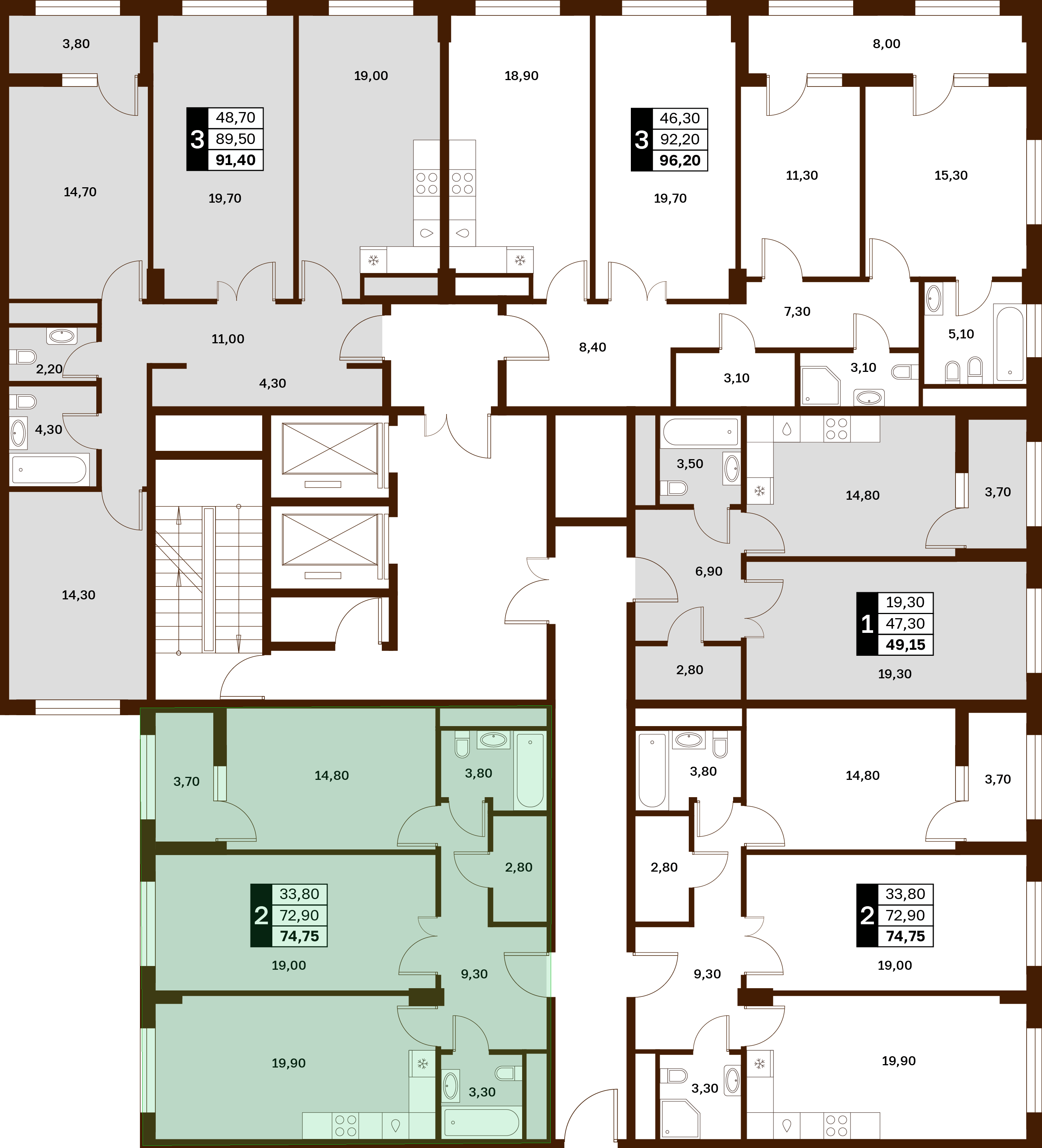 2-комнатная 74,75 м² в ЖК Аксис Патриот