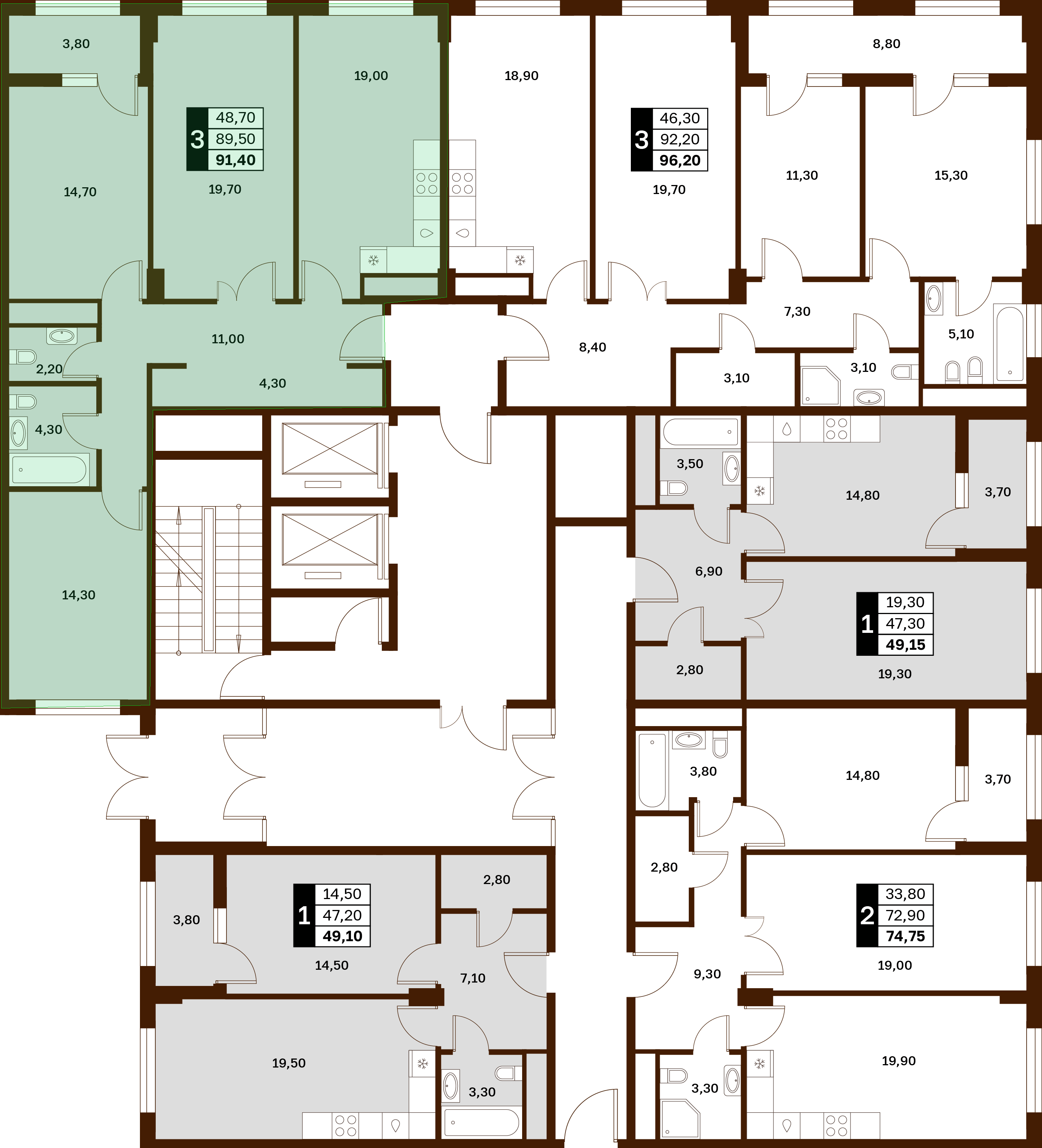 3-комнатная 91,4 м² в ЖК Аксис Патриот