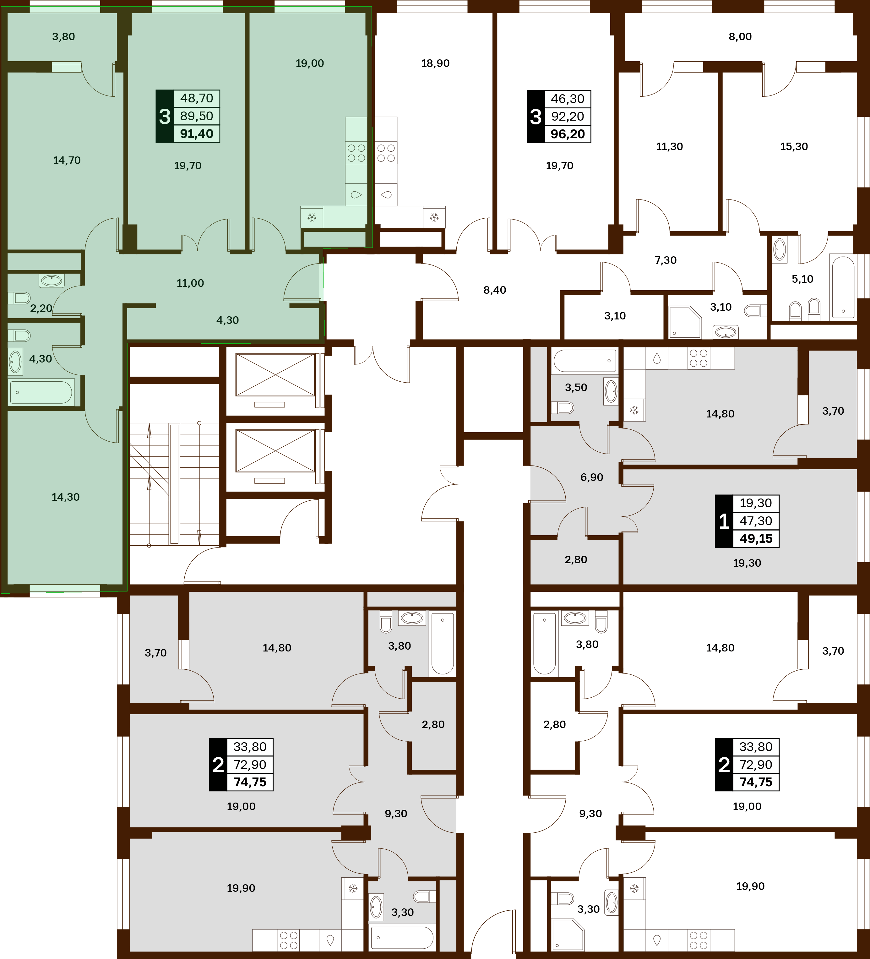 3-комнатная 91,4 м² в ЖК Аксис Патриот