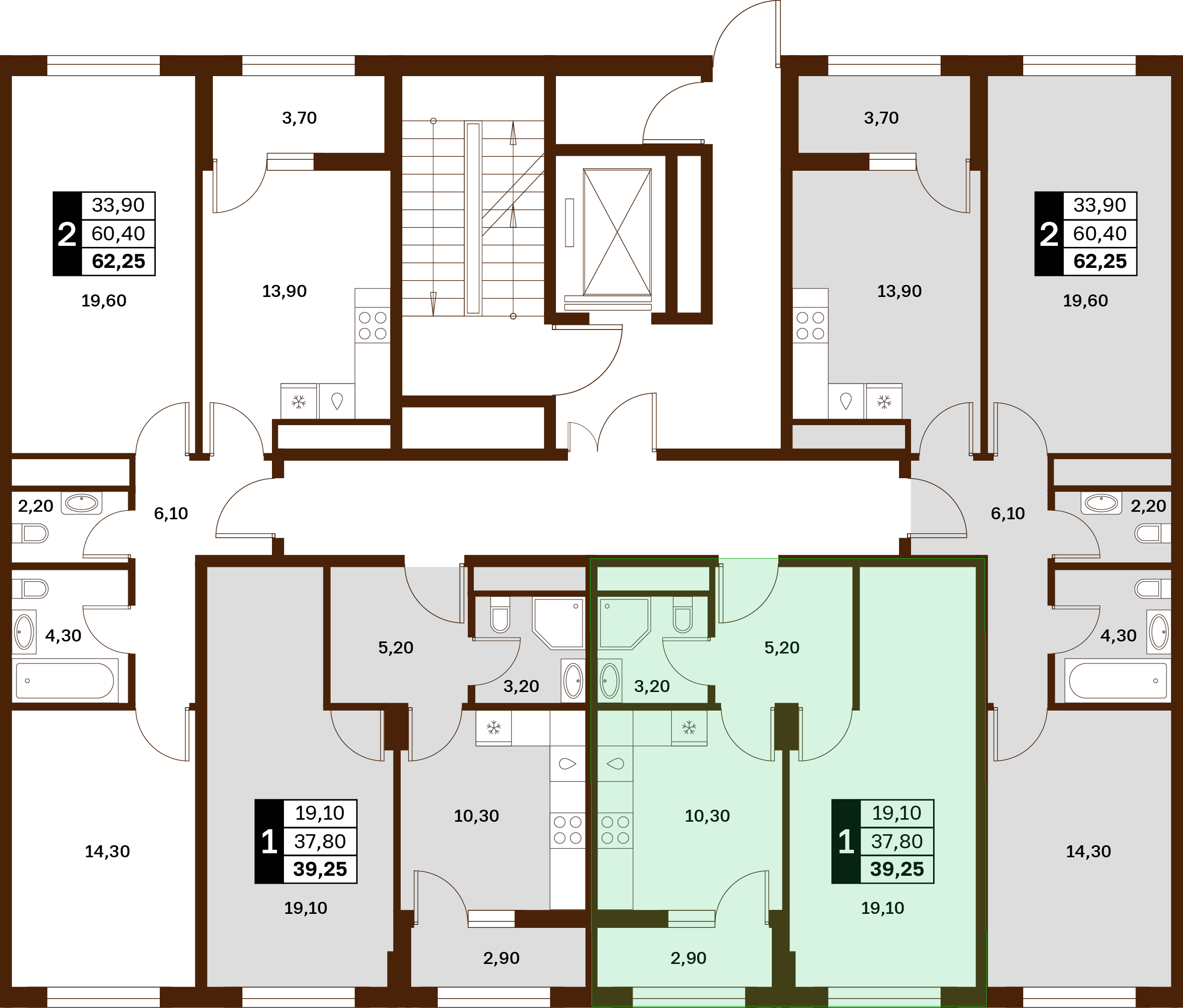 1-комнатная 39,25 м² в ЖК Аксис Патриот