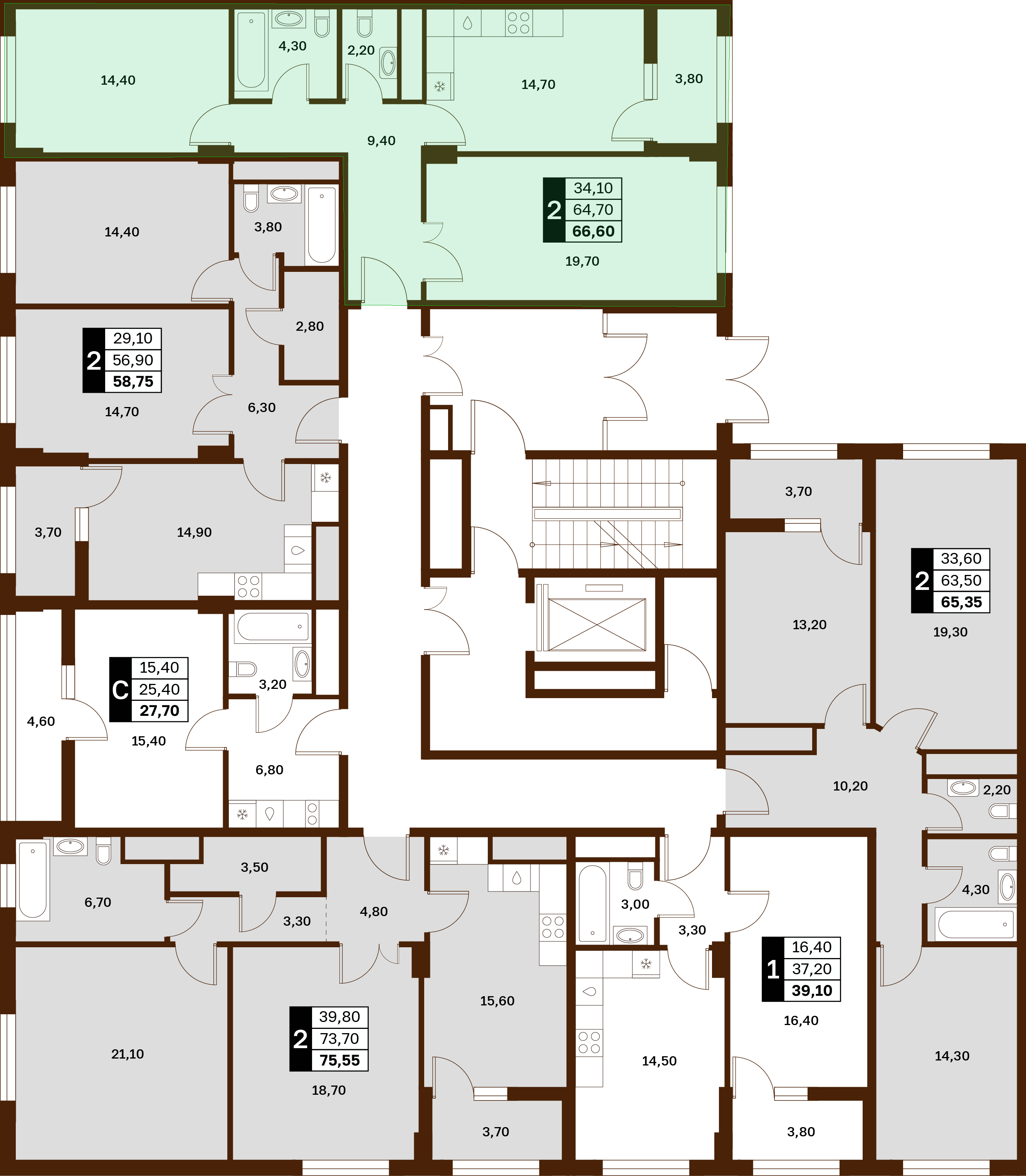 2-комнатная 66,6 м² в ЖК Аксис Патриот