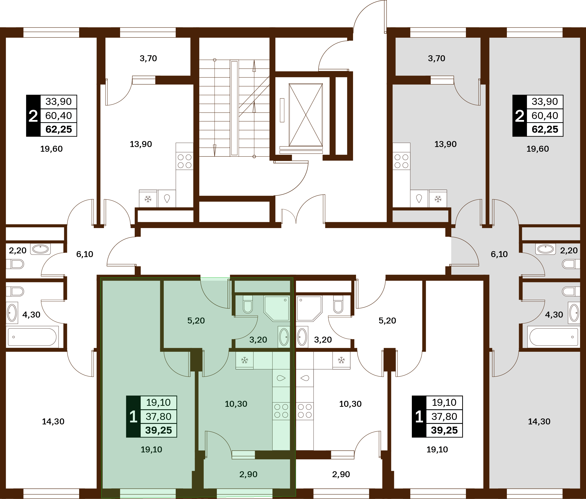 1-комнатная 39,25 м² в ЖК Аксис Патриот