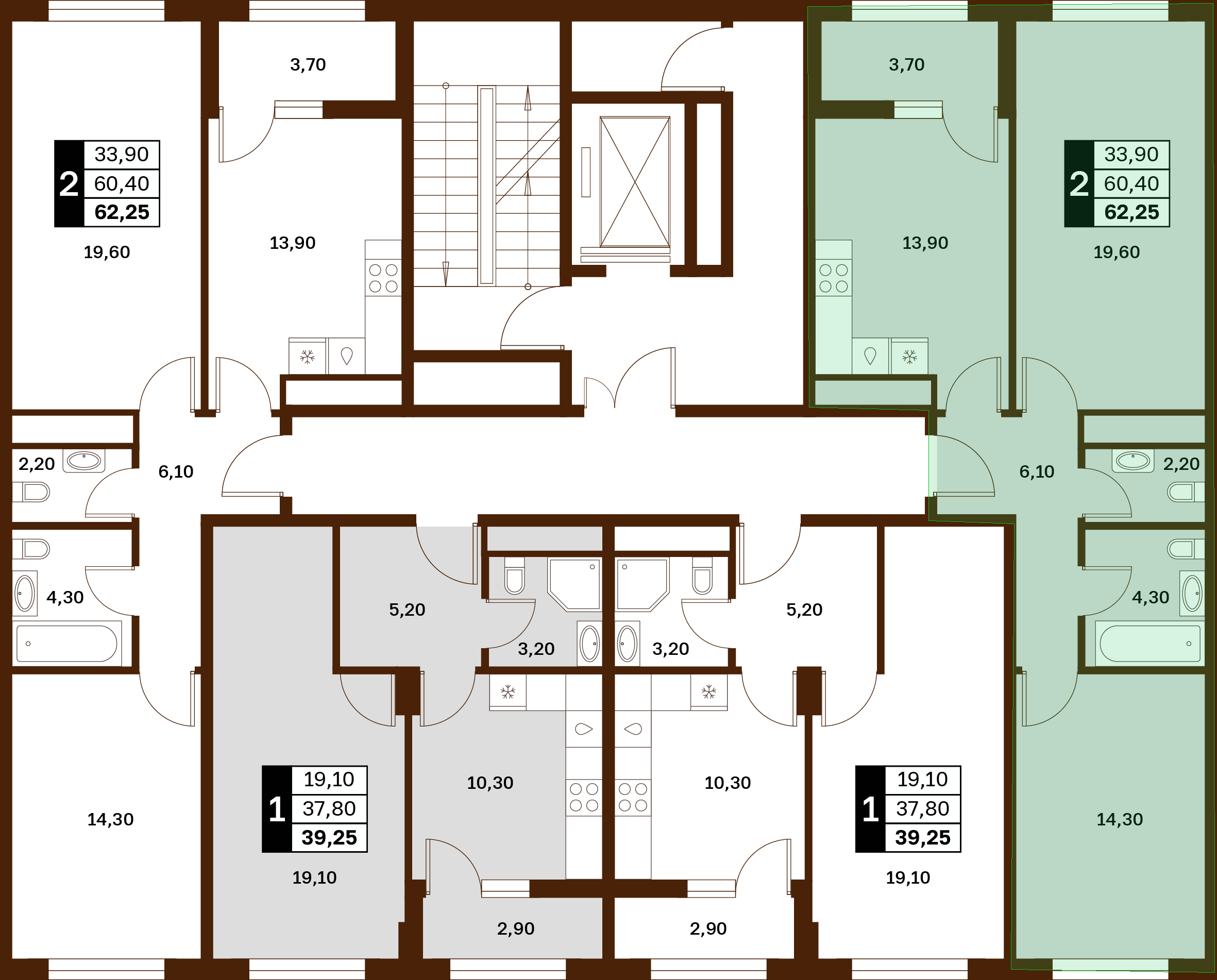 2-комнатная 62,25 м² в ЖК Аксис Патриот
