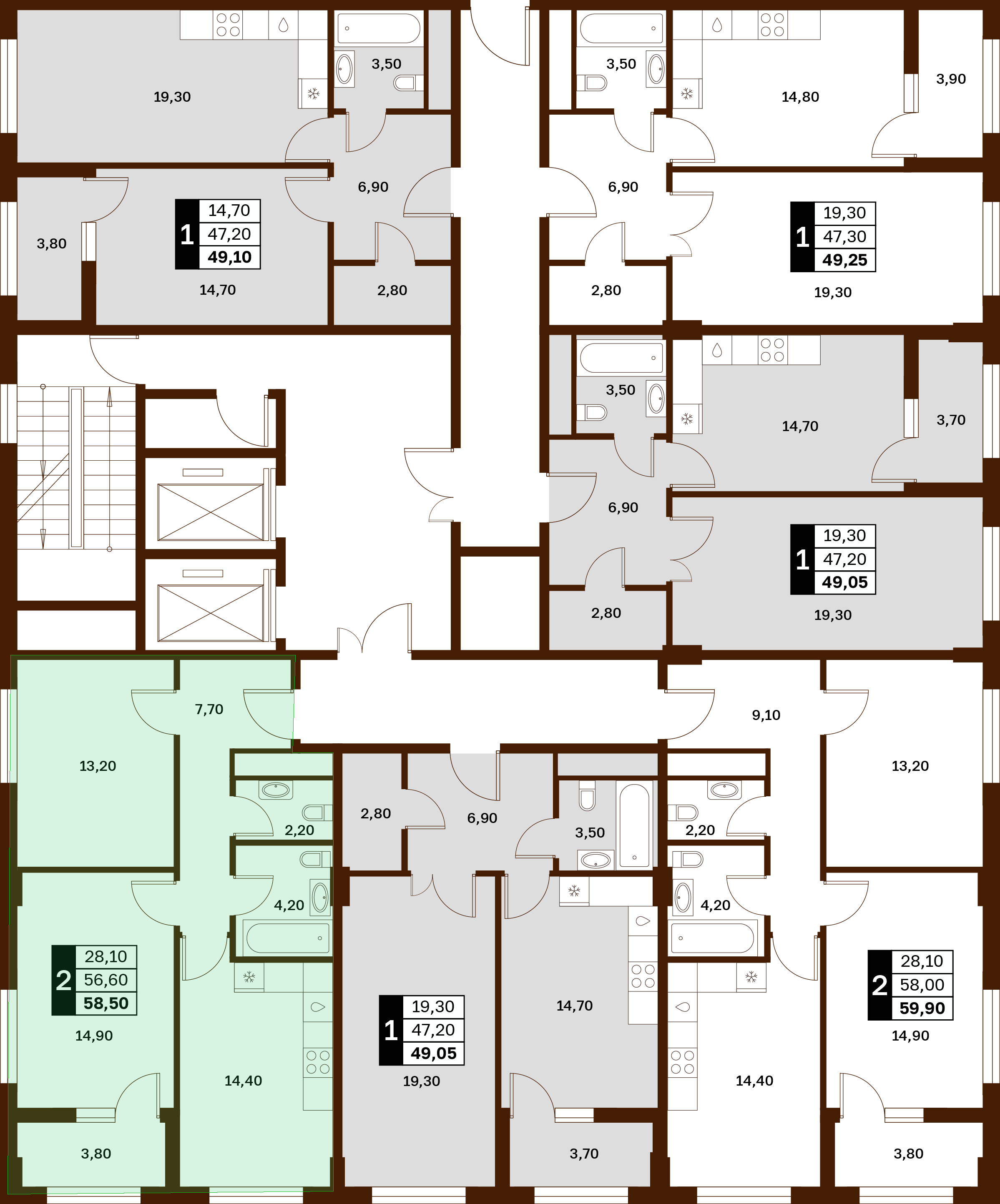 2-комнатная 58,5 м² в ЖК Аксис Патриот
