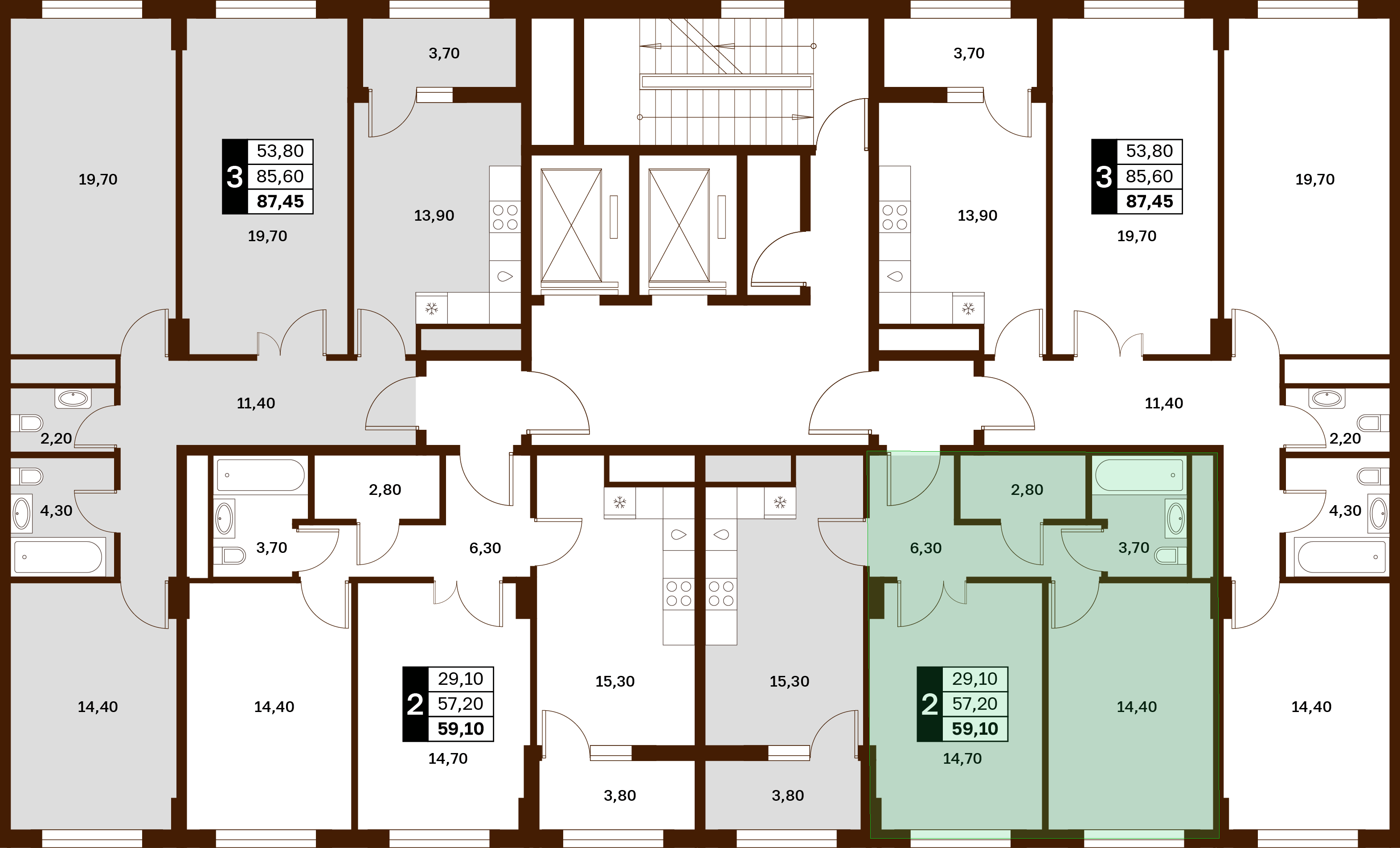 2-комнатная 59,1 м² в ЖК Аксис Патриот
