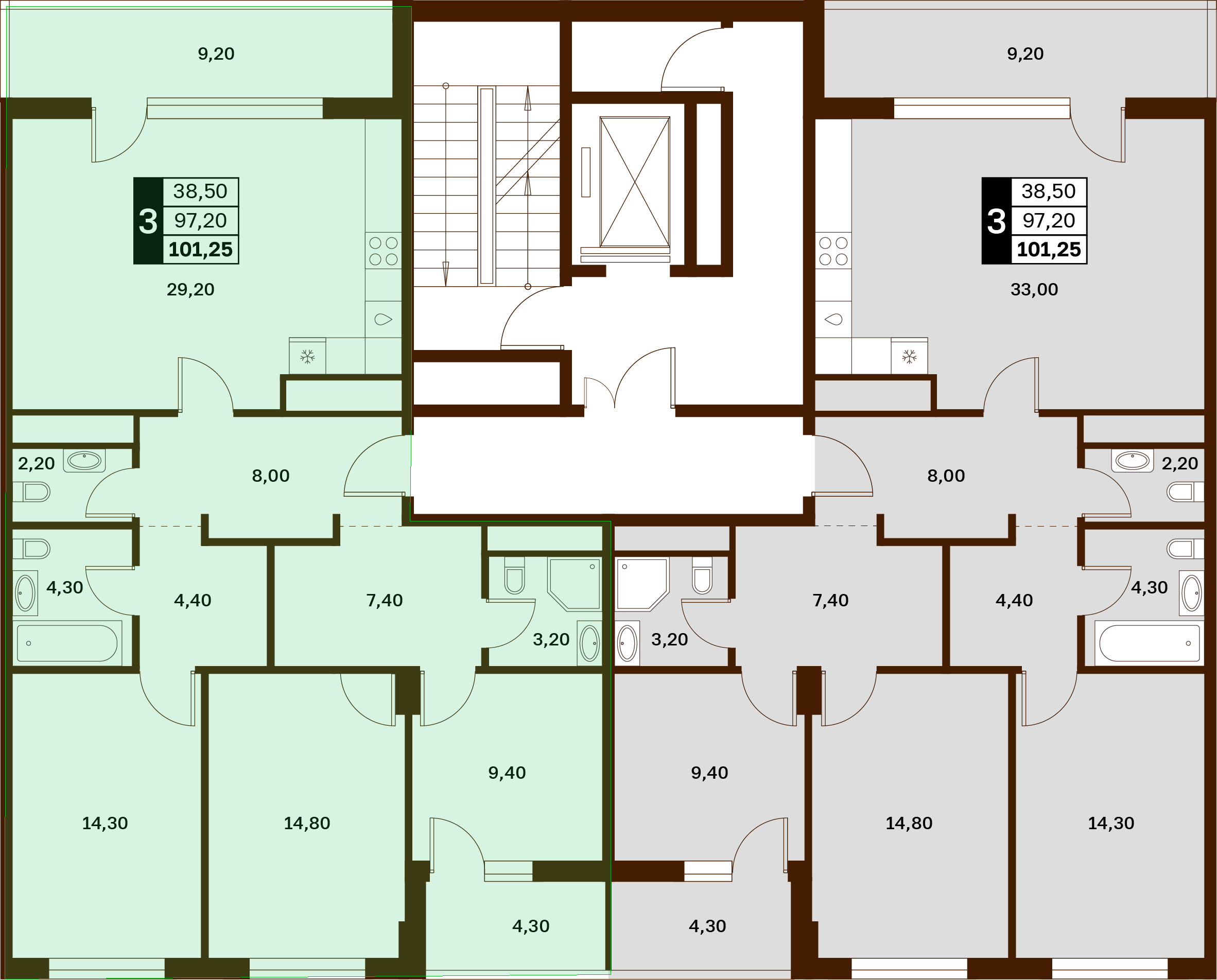 3-комнатная 101,25 м² в ЖК Аксис Патриот