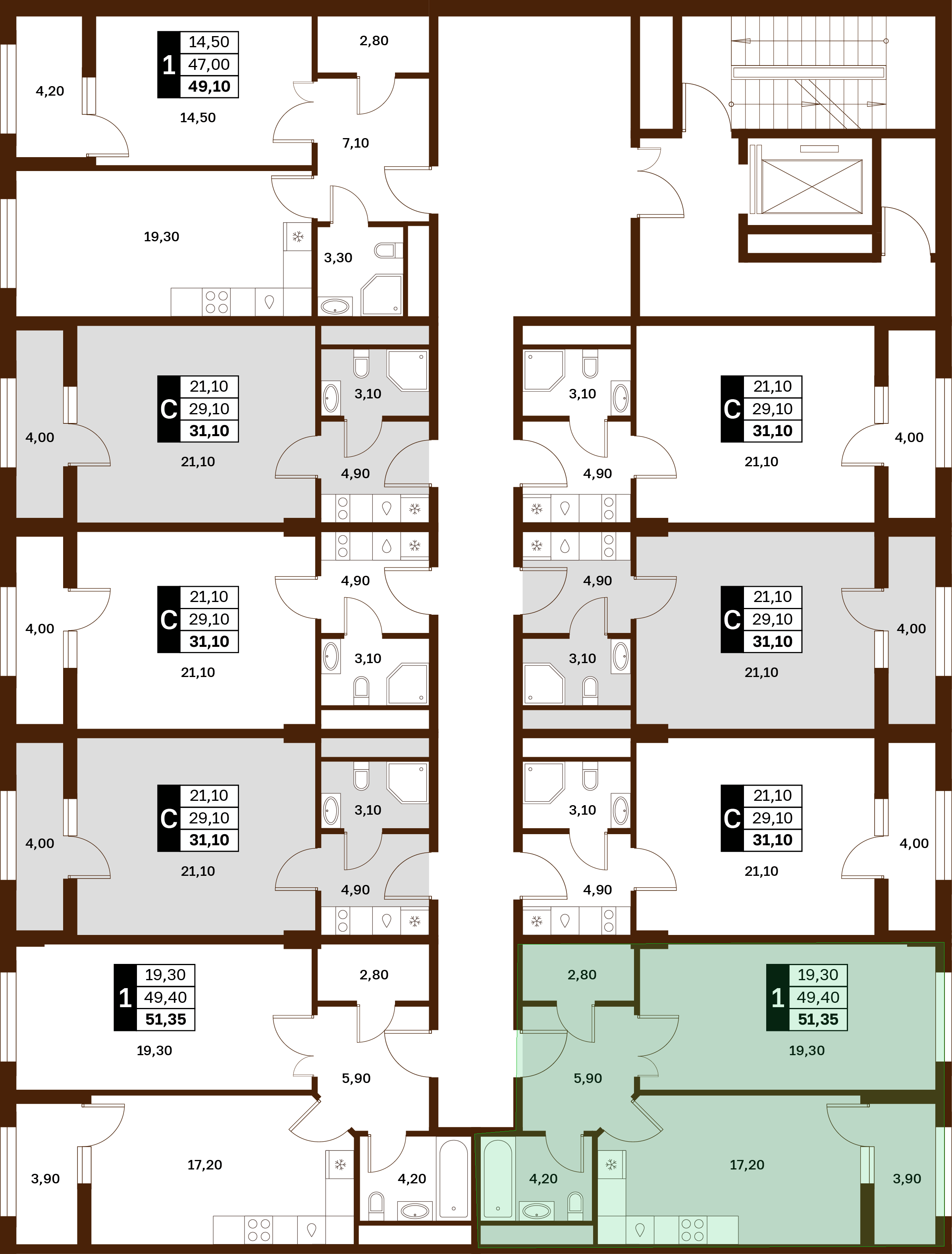 1-комнатная 51,35 м² в ЖК Аксис Патриот