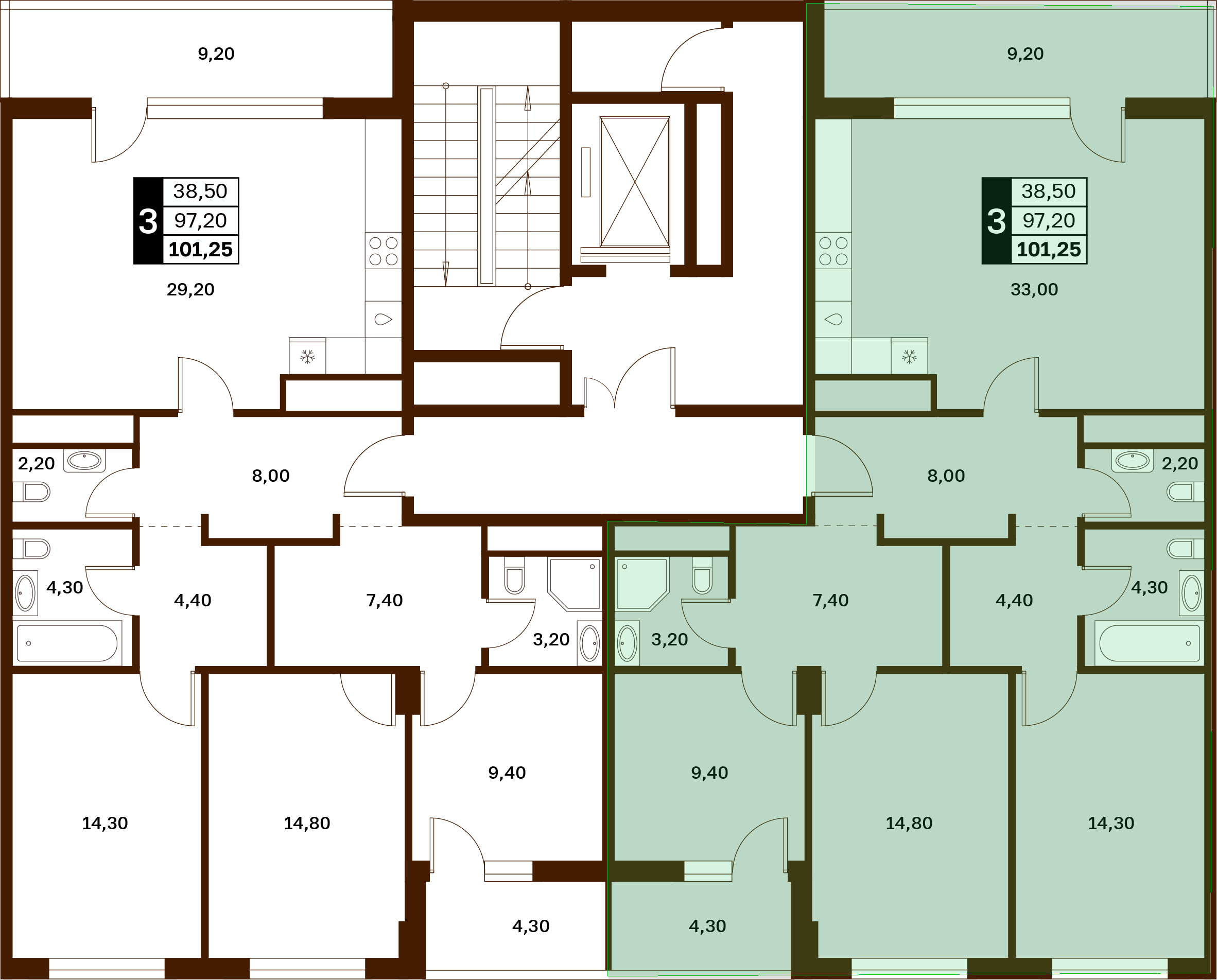 3-комнатная 101,25 м² в ЖК Аксис Патриот