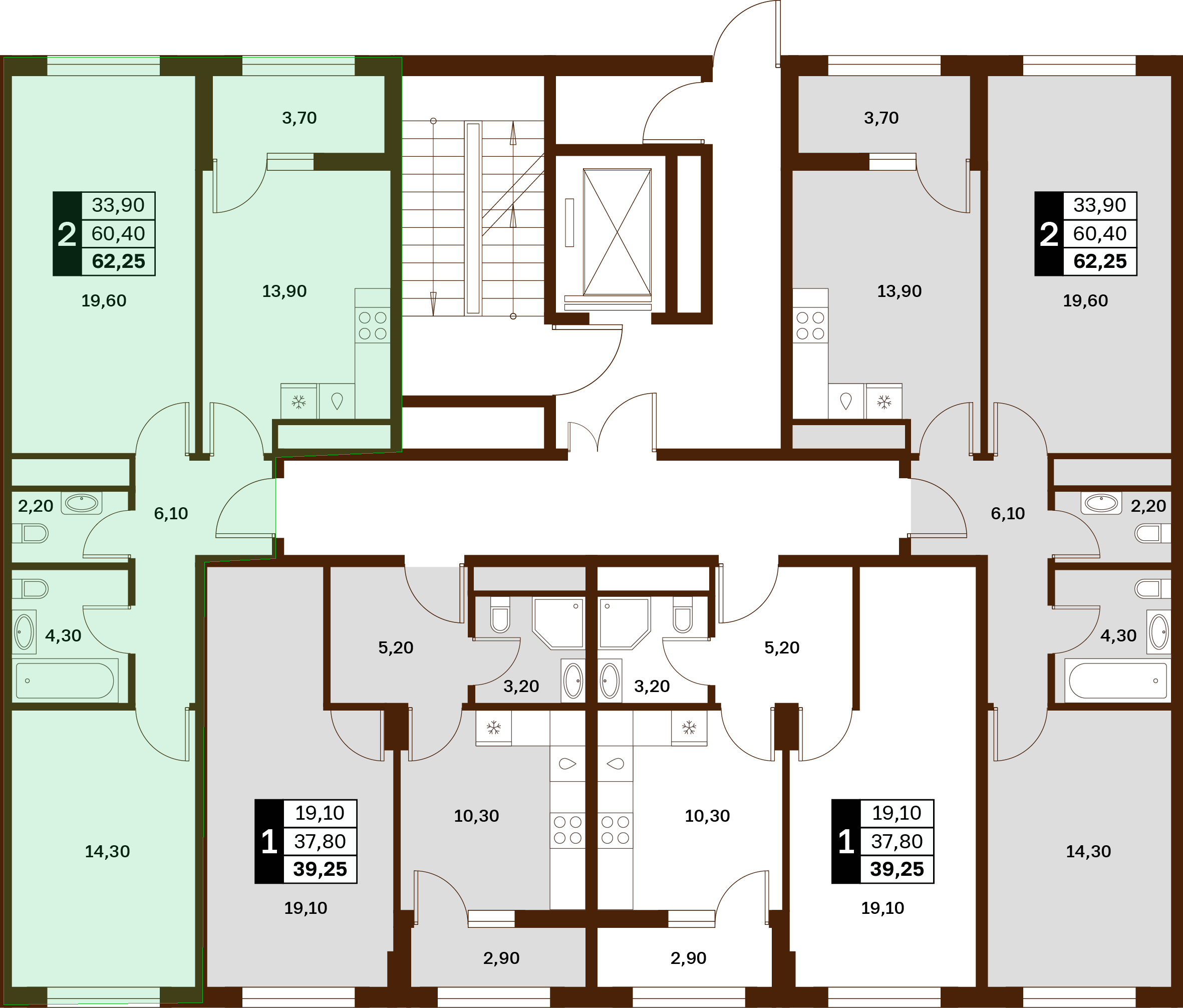2-комнатная 62,25 м² в ЖК Аксис Патриот