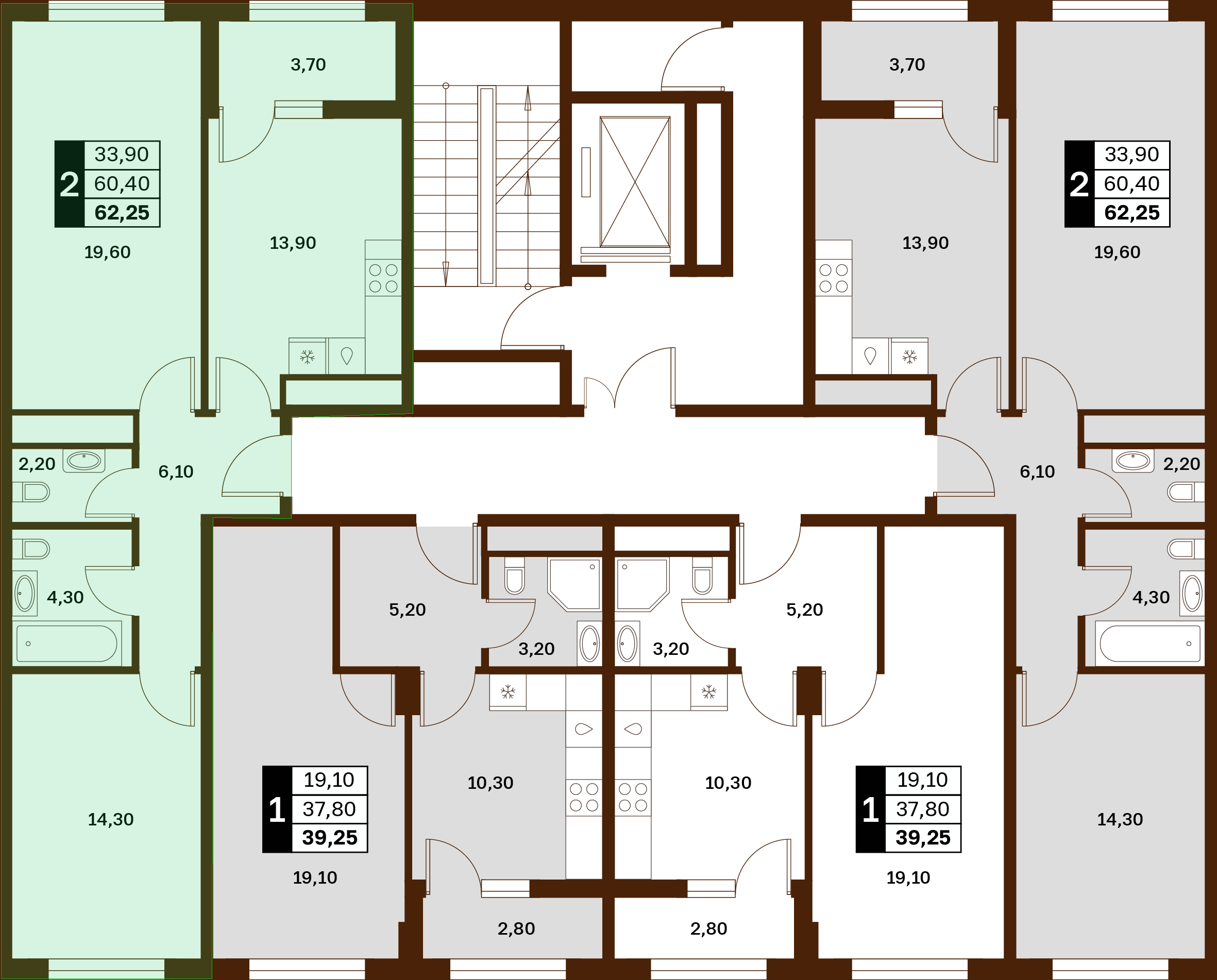 2-комнатная 62,25 м² в ЖК Аксис Патриот